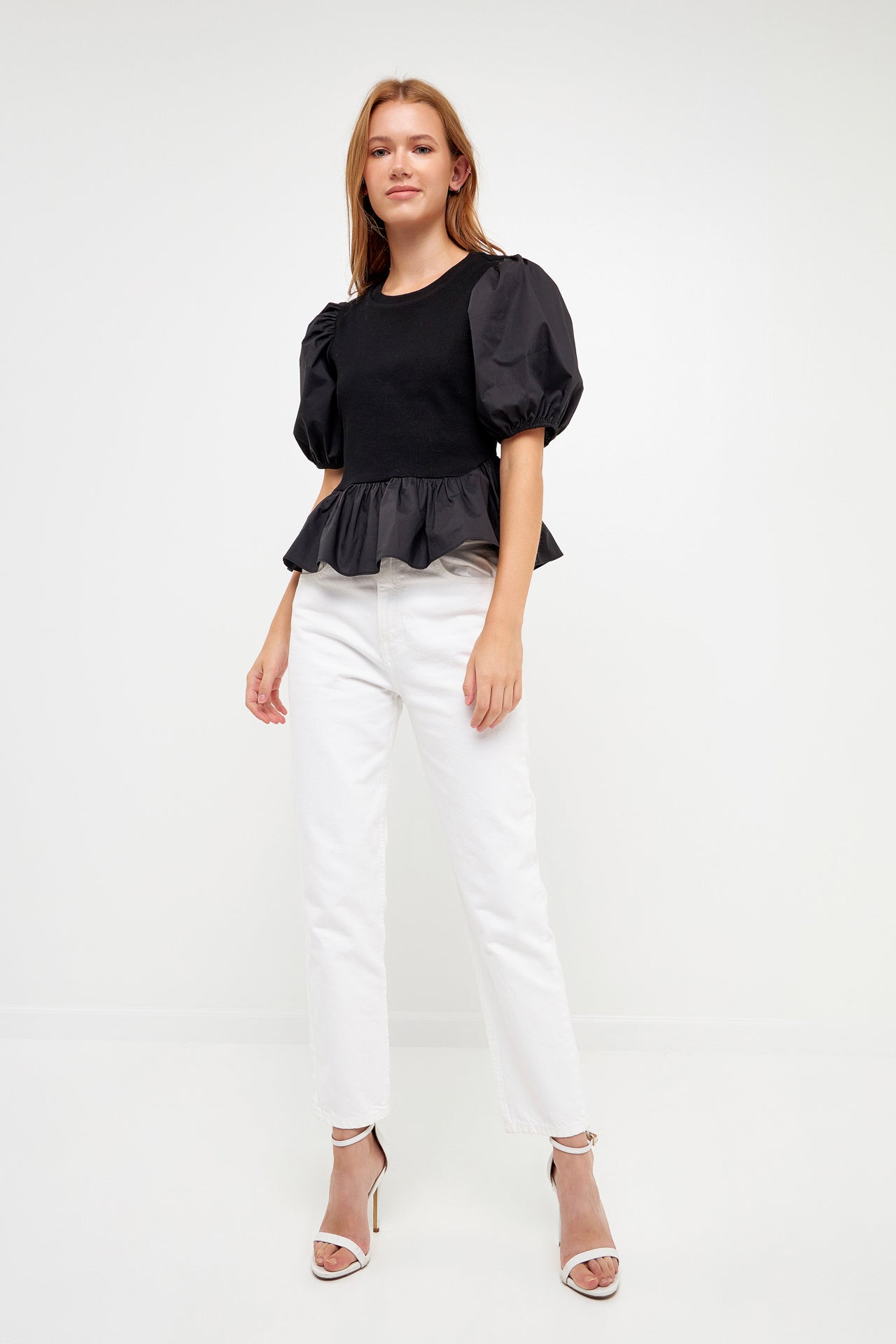 ENGLISH FACTORY - Puff Sleeve Peplum Top - TOPS available at Objectrare