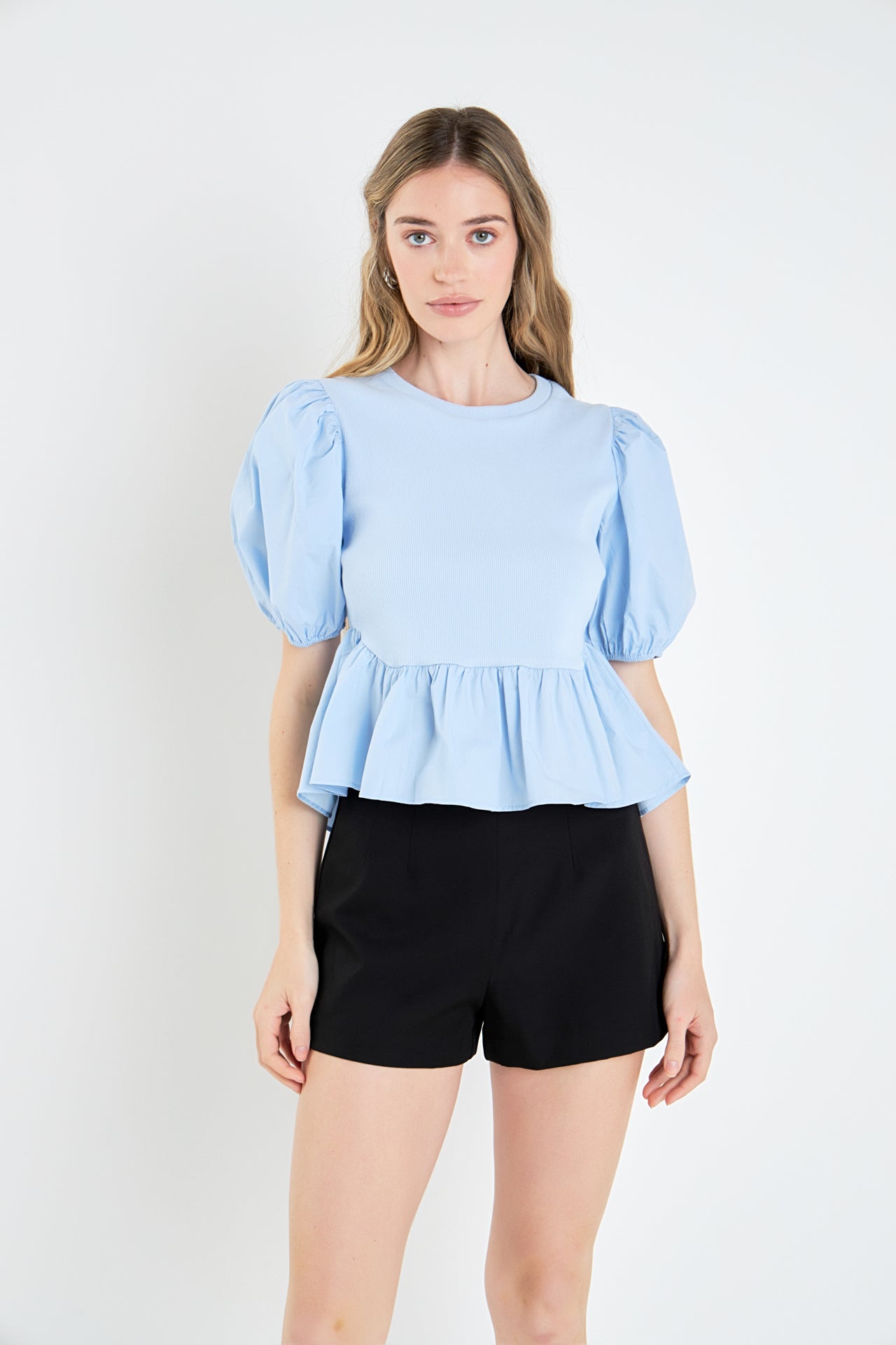 ENGLISH FACTORY - Puff Sleeve Peplum Top - TOPS available at Objectrare