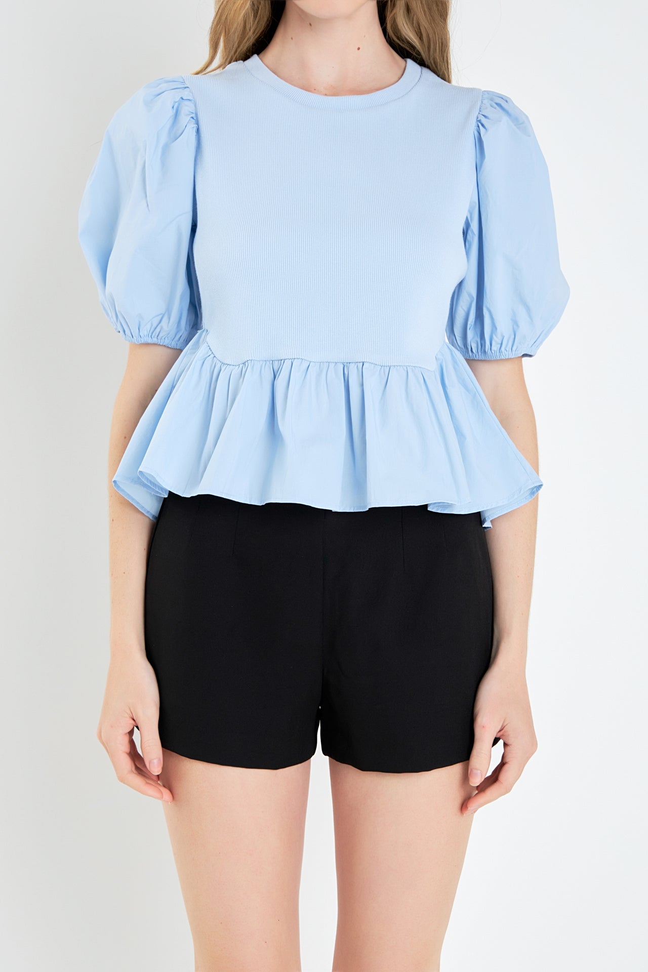 ENGLISH FACTORY - Puff Sleeve Peplum Top - TOPS available at Objectrare