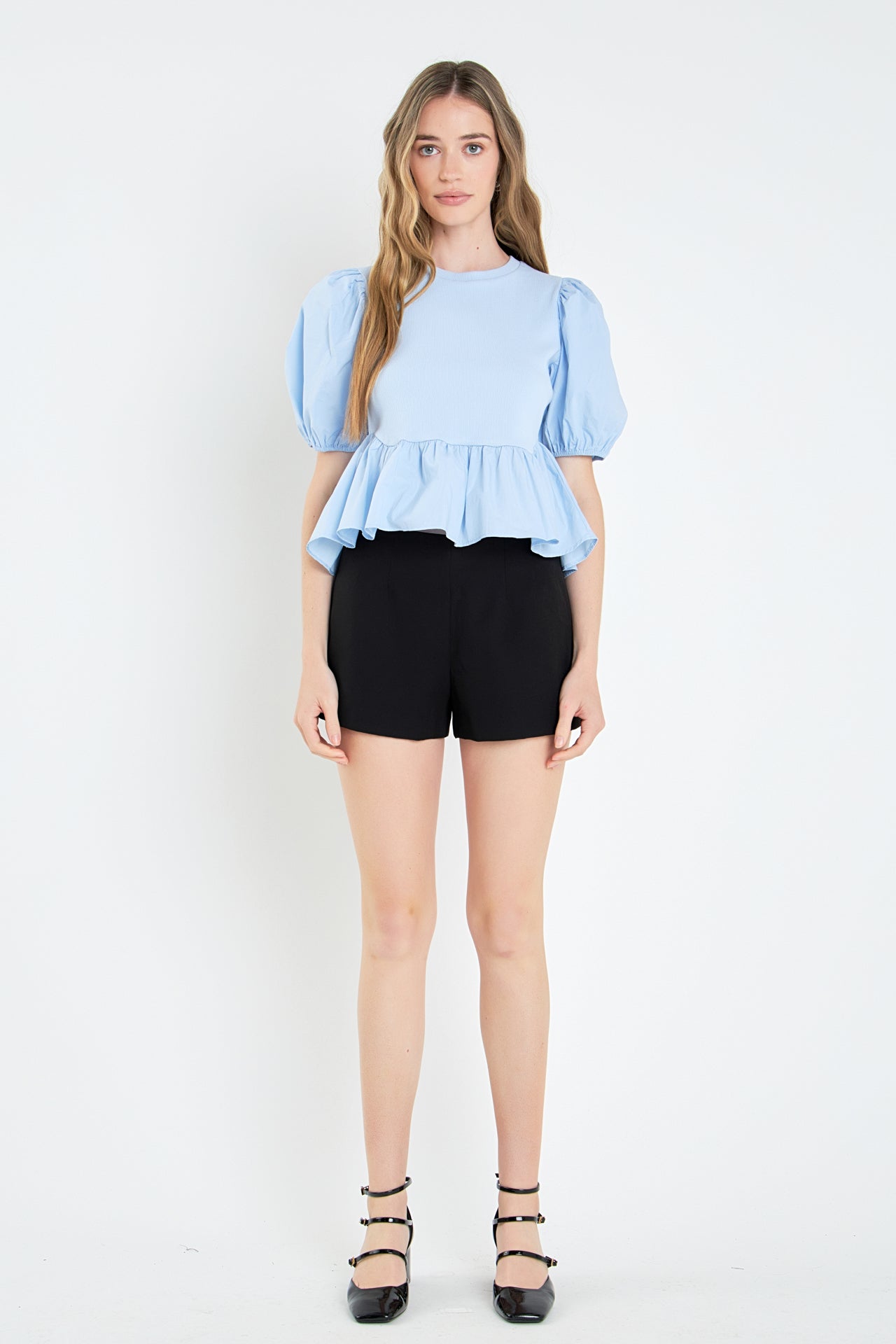 ENGLISH FACTORY - Puff Sleeve Peplum Top - TOPS available at Objectrare