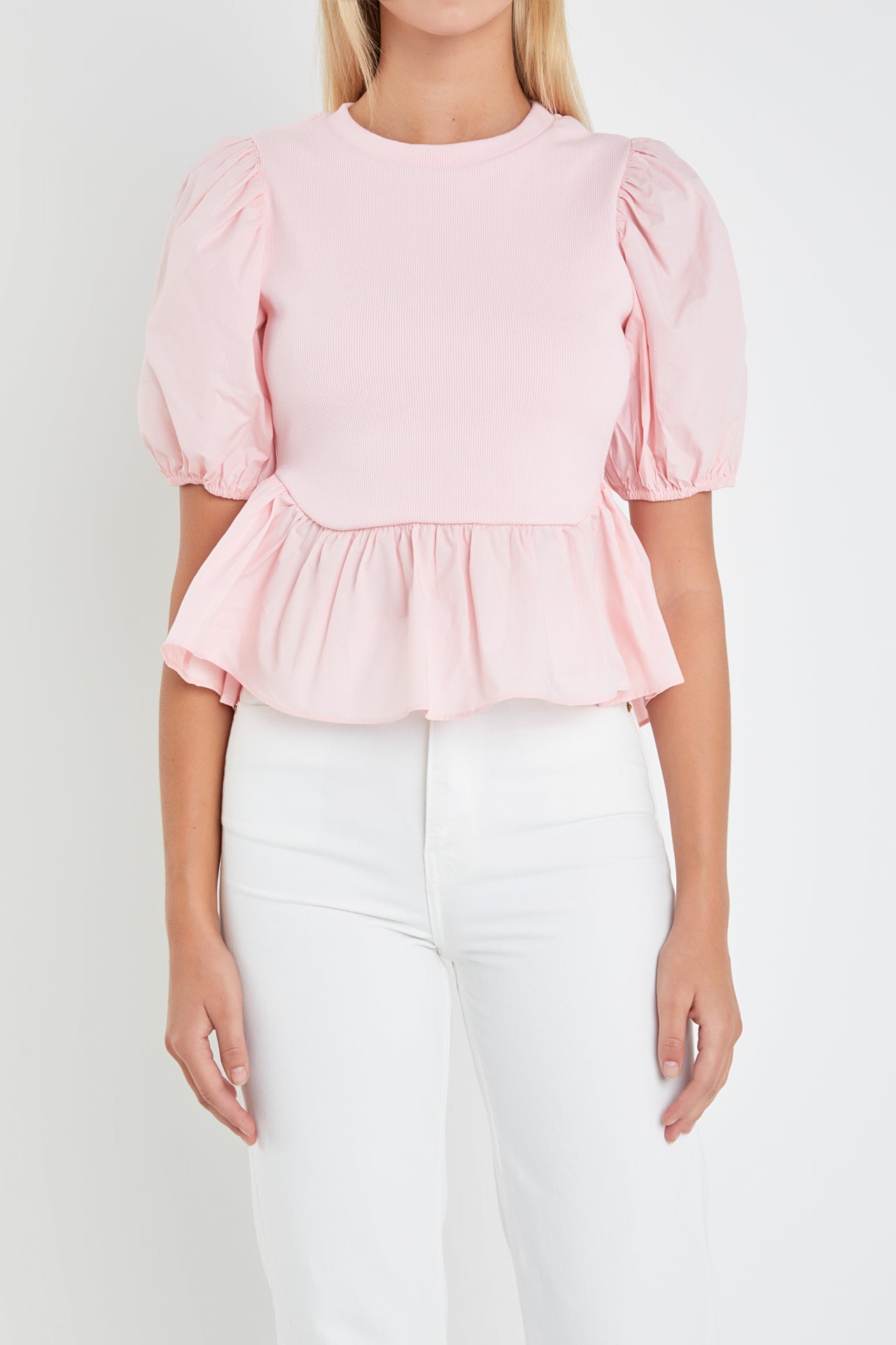 ENGLISH FACTORY - Puff Sleeve Peplum Top - TOPS available at Objectrare