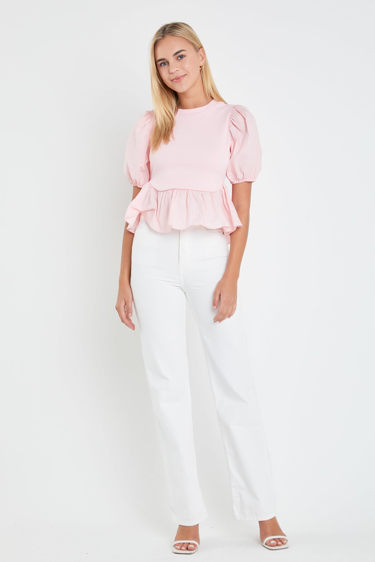 ENGLISH FACTORY - Puff Sleeve Peplum Top - TOPS available at Objectrare