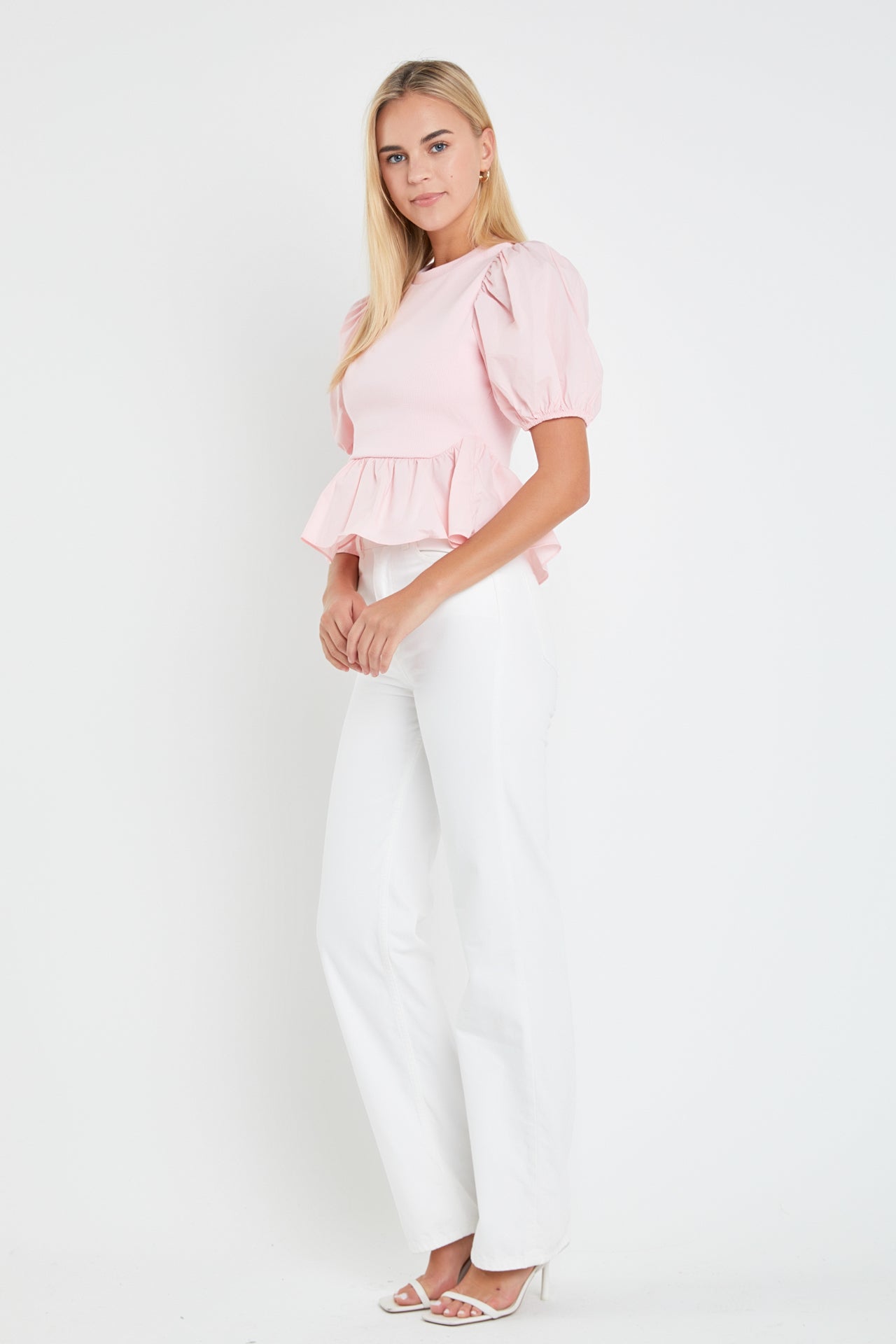 ENGLISH FACTORY - Puff Sleeve Peplum Top - TOPS available at Objectrare
