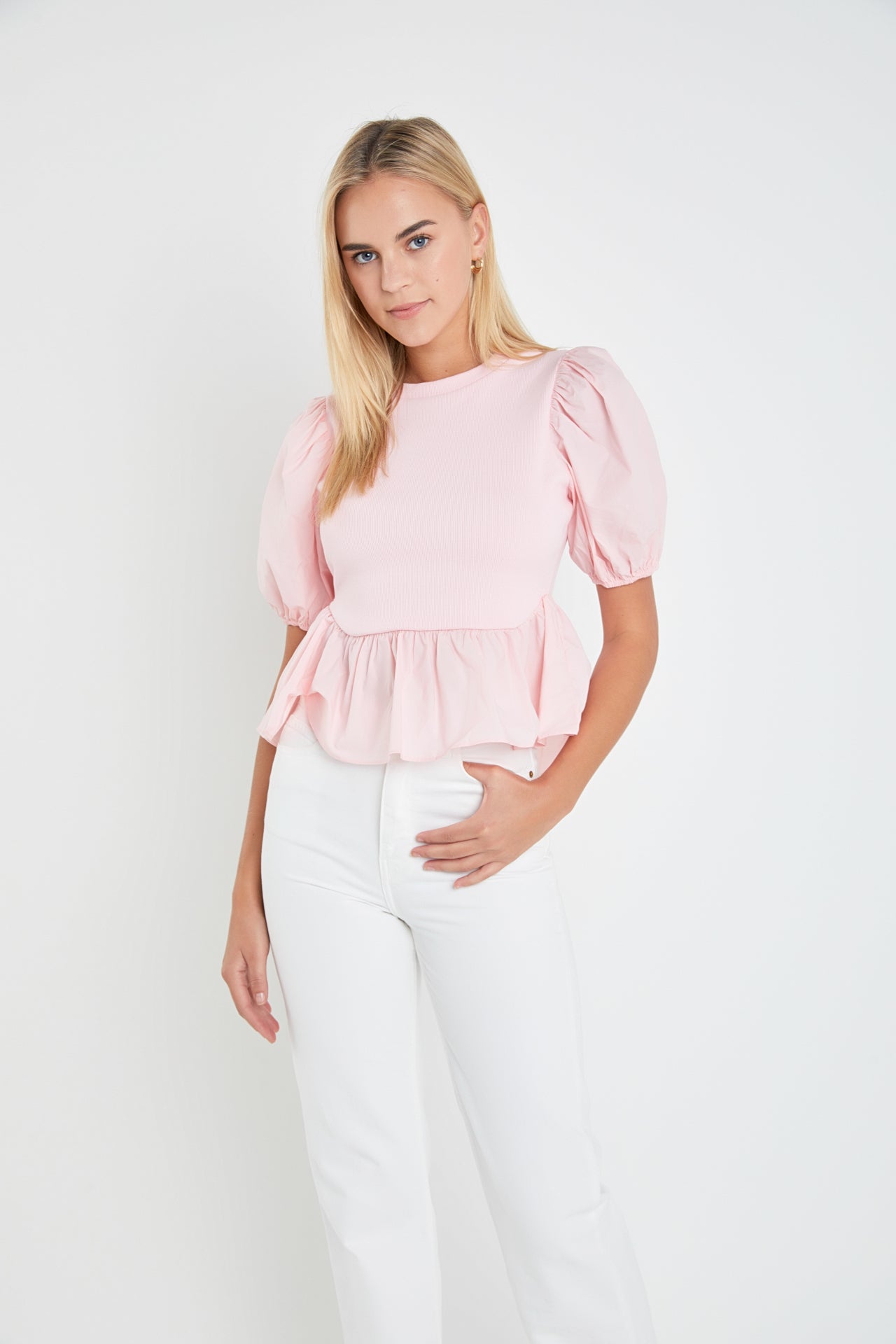ENGLISH FACTORY - Puff Sleeve Peplum Top - TOPS available at Objectrare