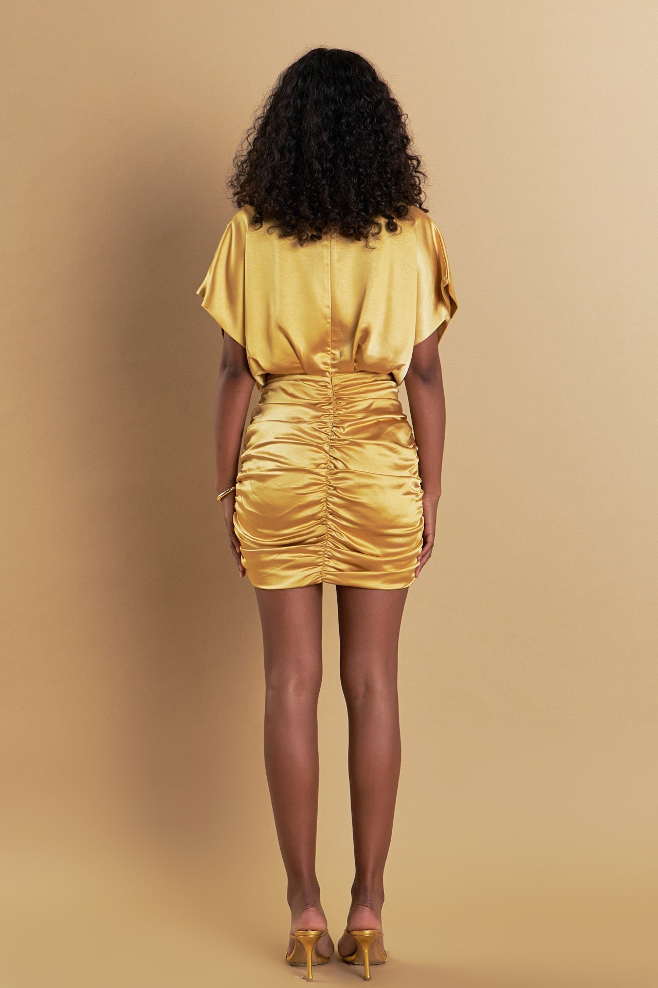 ENDLESS ROSE - Satin Wrapped & Shirred Mini Dress - DRESSES available at Objectrare