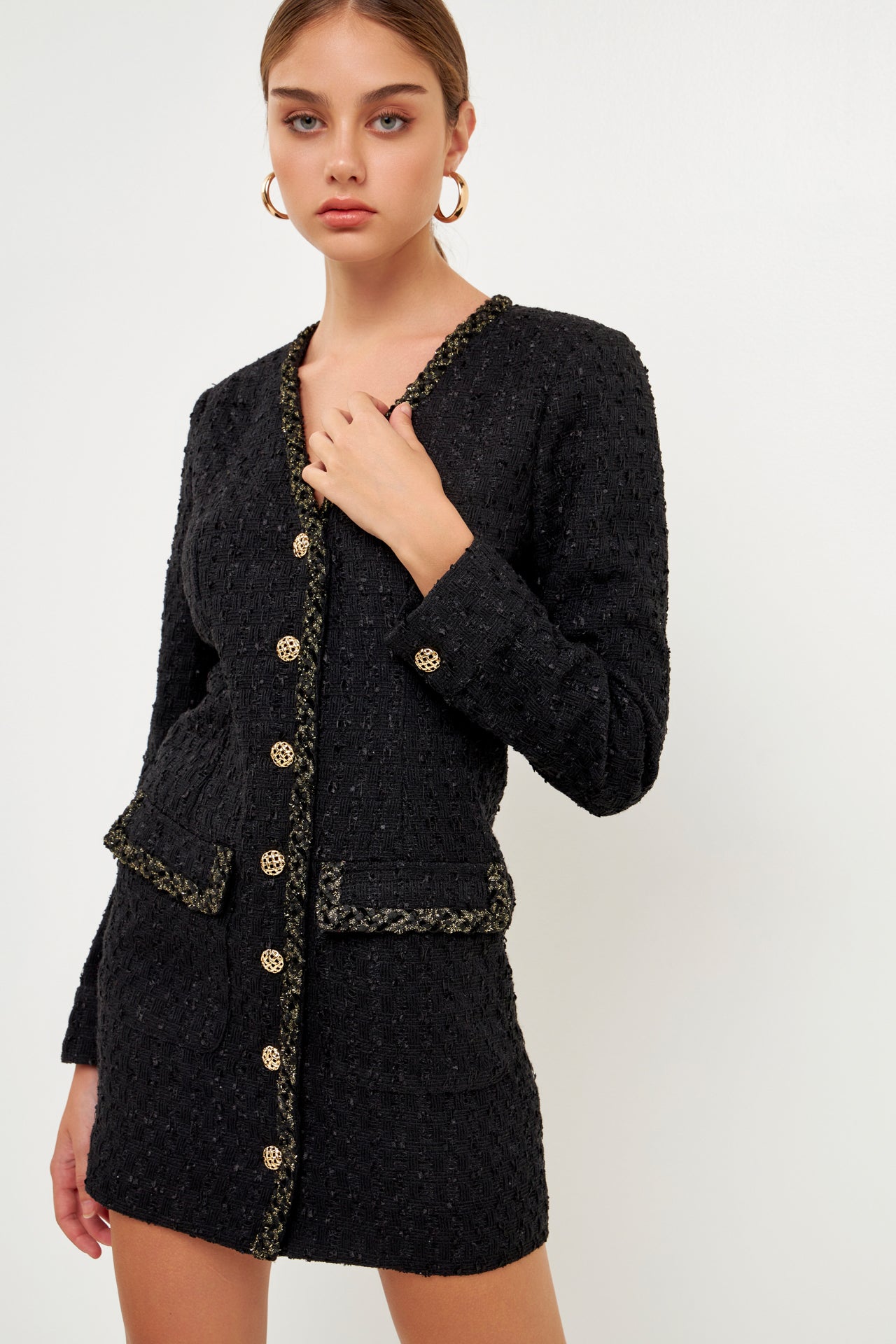 ENDLESS ROSE - Test Trim Detail Tweed Dress - DRESSES available at Objectrare