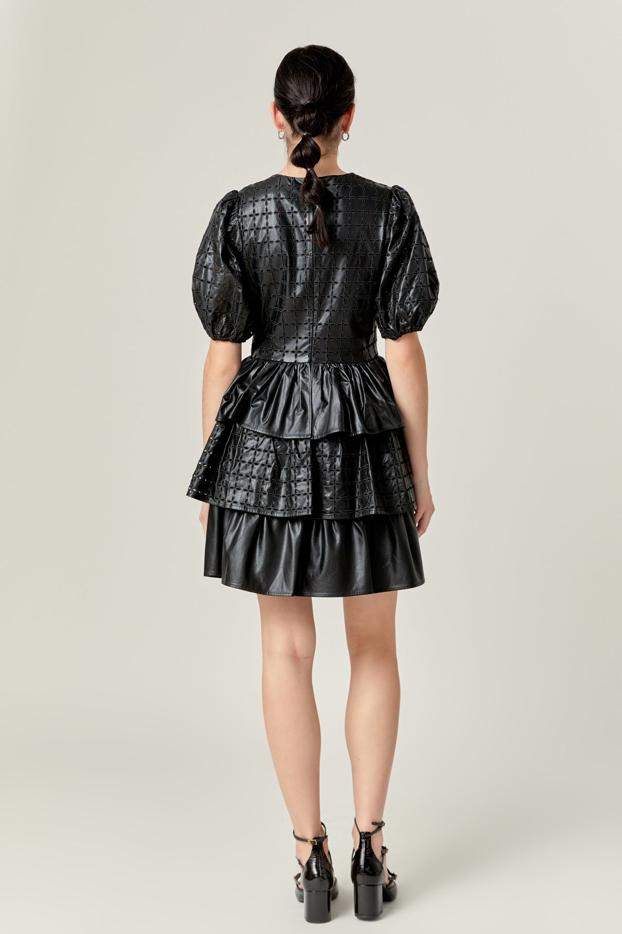 ENGLISH FACTORY - Faux Leather Embroidered Mini Dress - DRESSES available at Objectrare