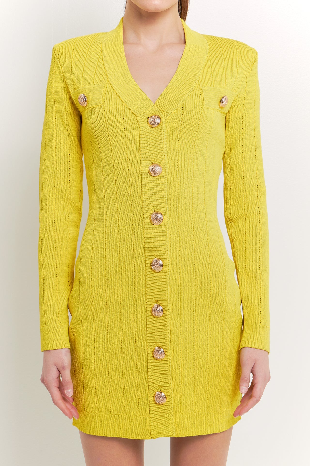 ENDLESS ROSE - Shank Button V-Neckline Knit Mini Dress - DRESSES available at Objectrare