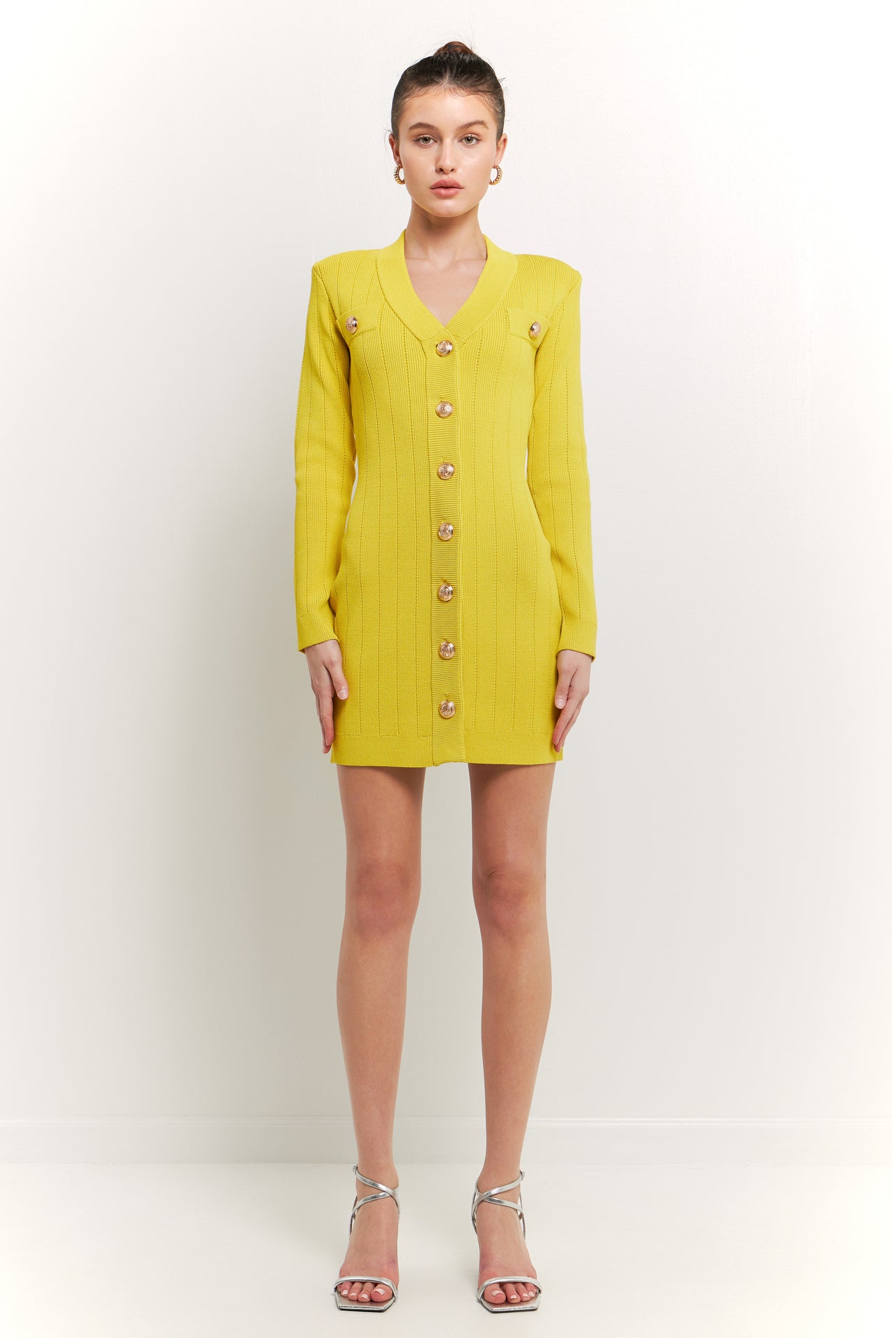 ENDLESS ROSE - Shank Button V-Neckline Knit Mini Dress - DRESSES available at Objectrare
