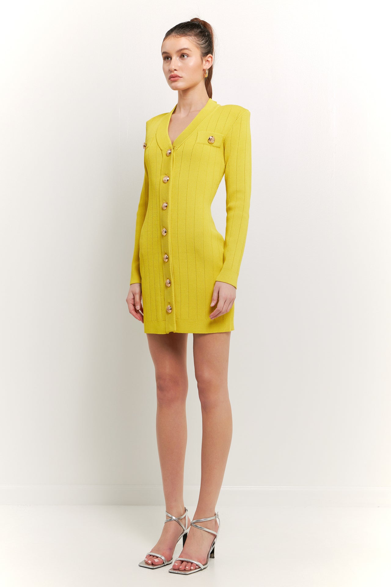 ENDLESS ROSE - Shank Button V-Neckline Knit Mini Dress - DRESSES available at Objectrare