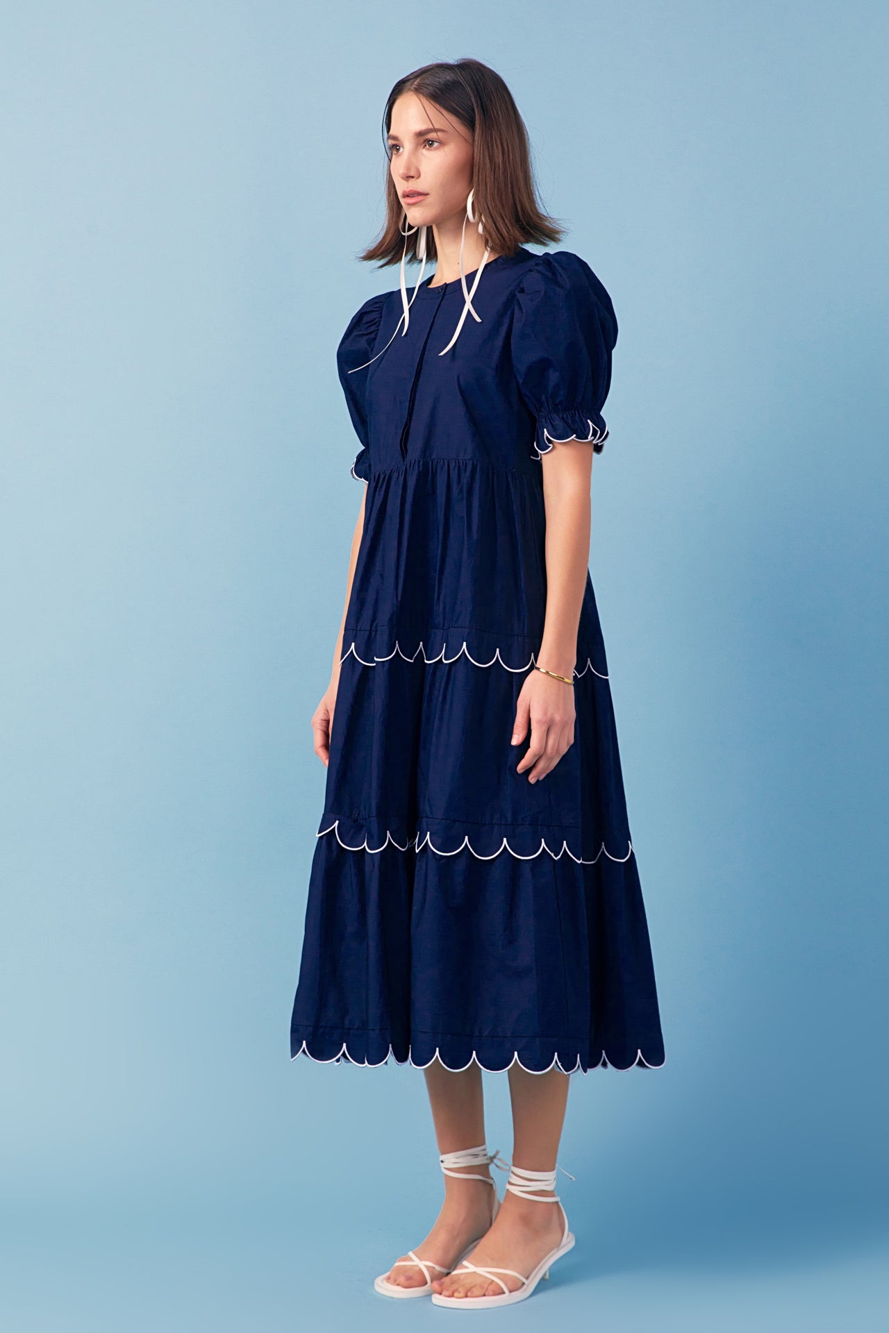 ENGLISH FACTORY - Navy Scalloped Edge Midi Dress - DRESSES available at Objectrare