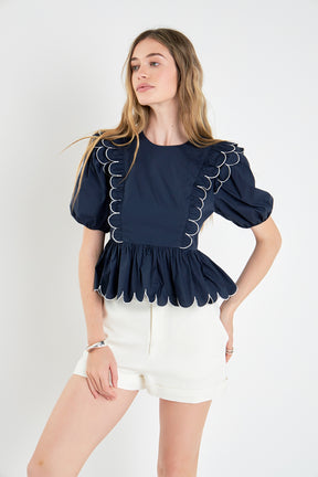 ENGLISH FACTORY - Contrast Scallop Edge Top - TOPS available at Objectrare