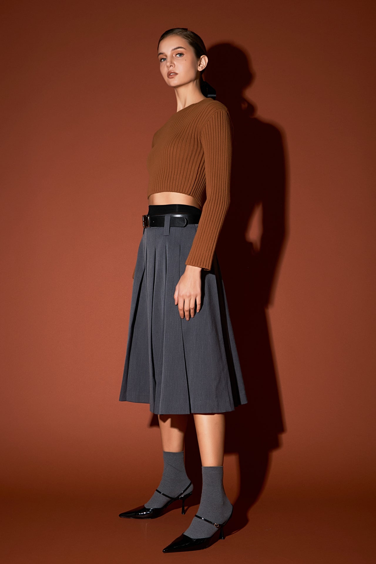 ENGLISH FACTORY - Cropped Ribbed Knit Sweater - SWEATERS & KNITS available at Objectrare