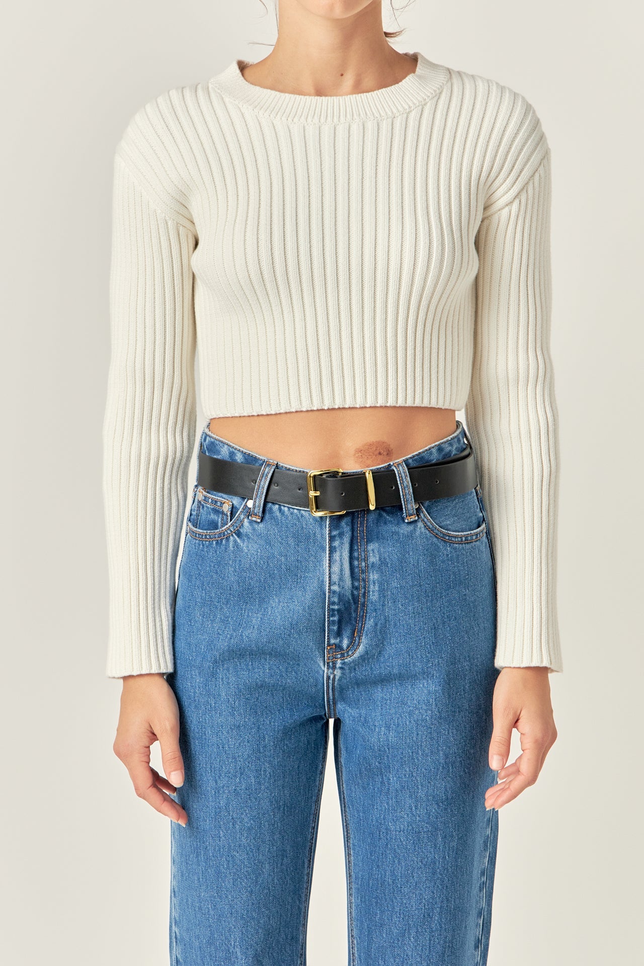 ENGLISH FACTORY - Cropped Ribbed Knit Sweater - SWEATERS & KNITS available at Objectrare
