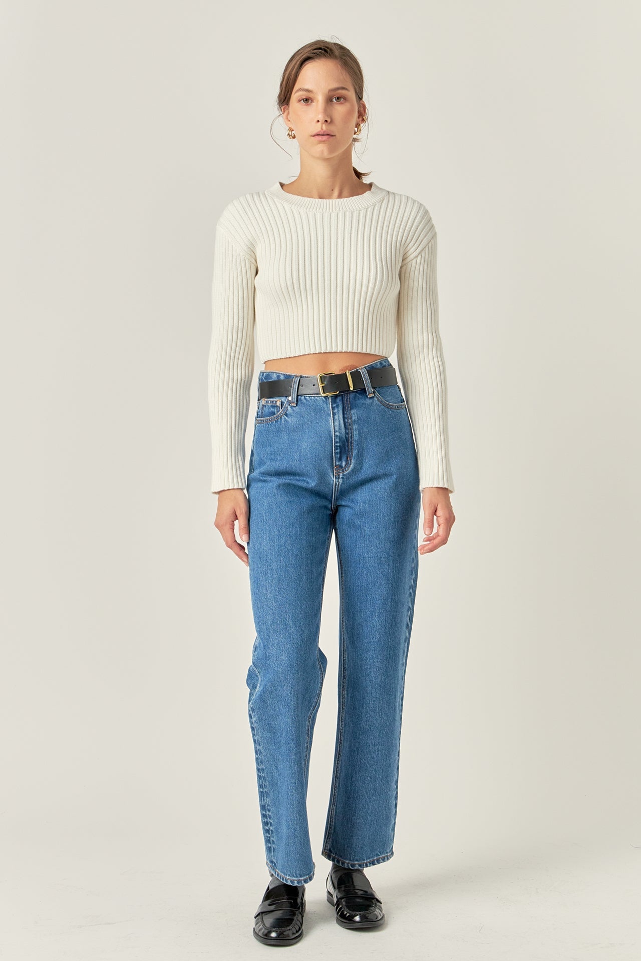 ENGLISH FACTORY - Cropped Ribbed Knit Sweater - SWEATERS & KNITS available at Objectrare