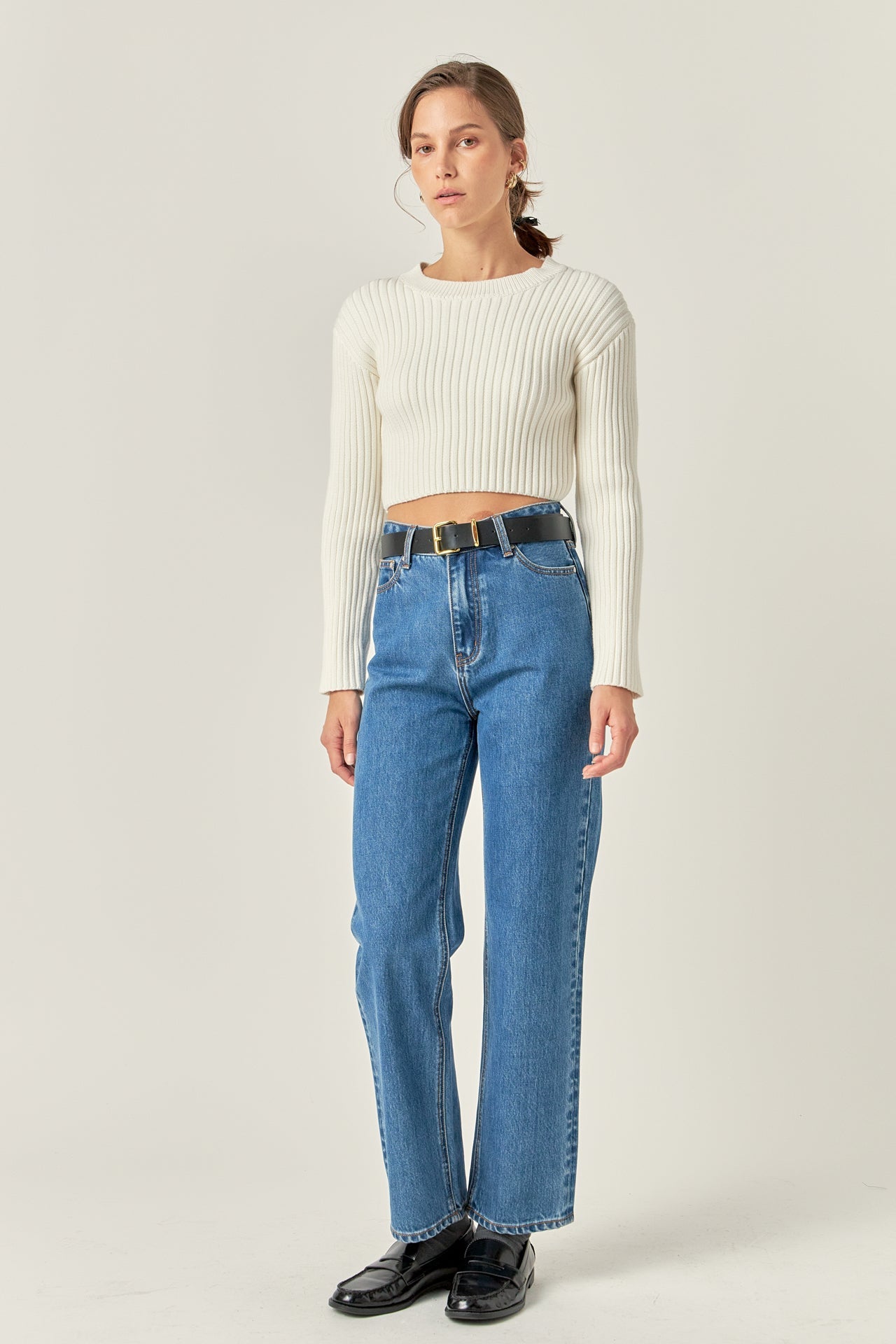 ENGLISH FACTORY - Cropped Ribbed Knit Sweater - SWEATERS & KNITS available at Objectrare