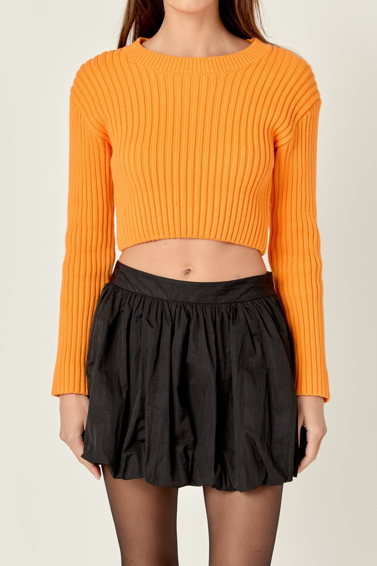 ENGLISH FACTORY - Cropped Ribbed Knit Sweater - SWEATERS & KNITS available at Objectrare