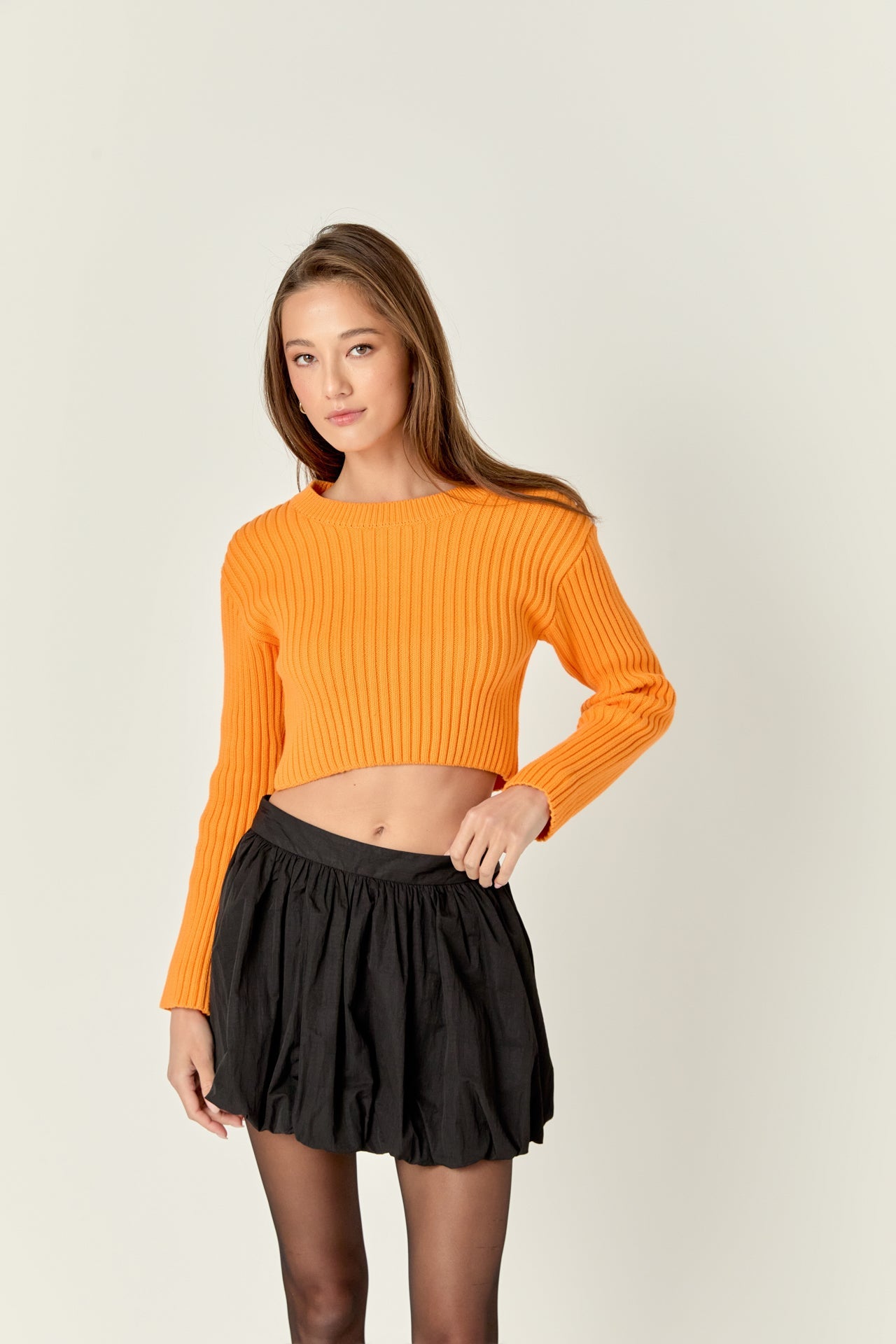 ENGLISH FACTORY - Cropped Ribbed Knit Sweater - SWEATERS & KNITS available at Objectrare