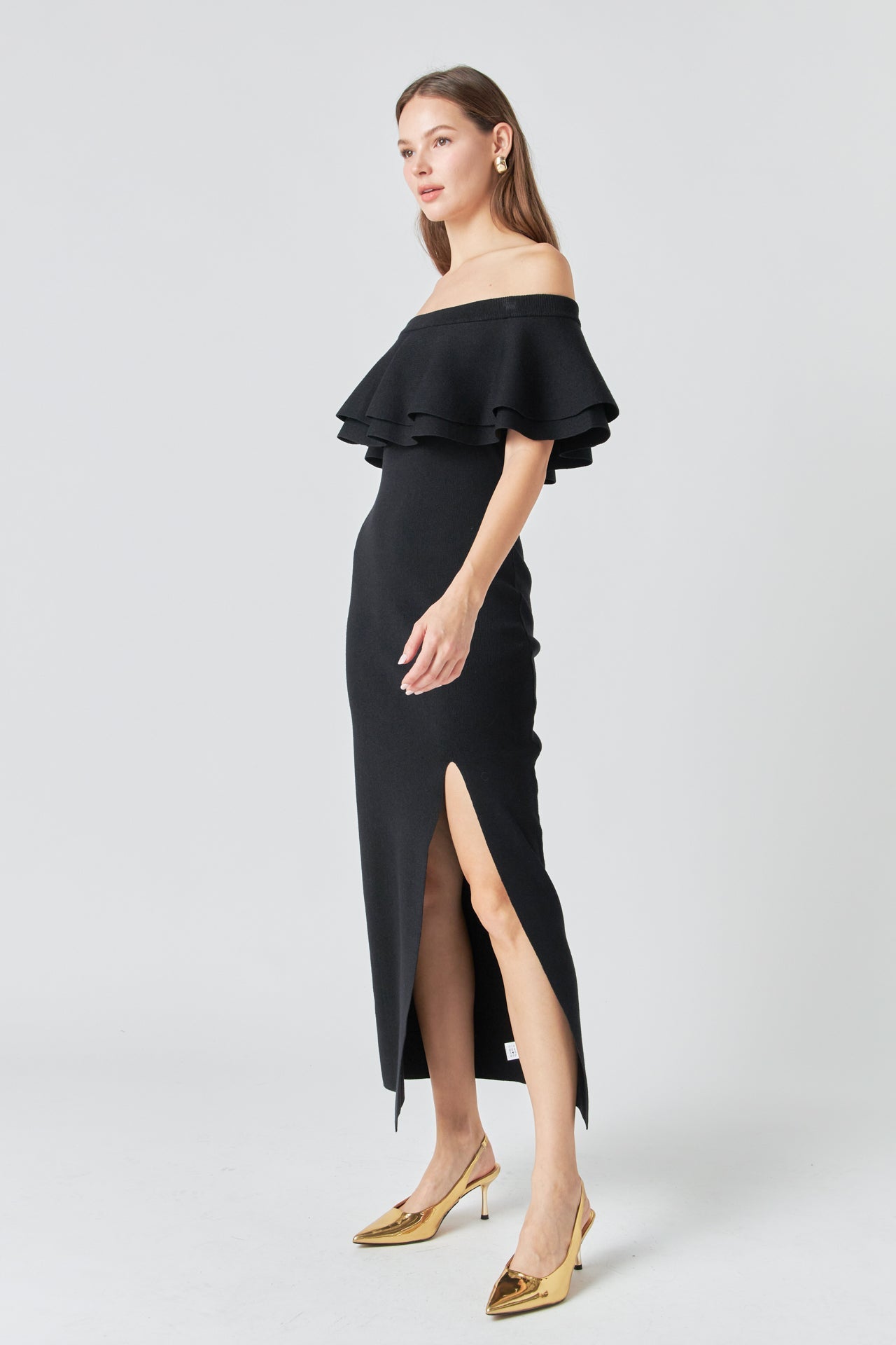 ENDLESS ROSE - Off the Shoulder Ruffle Maxi Dress - DRESSES available at Objectrare