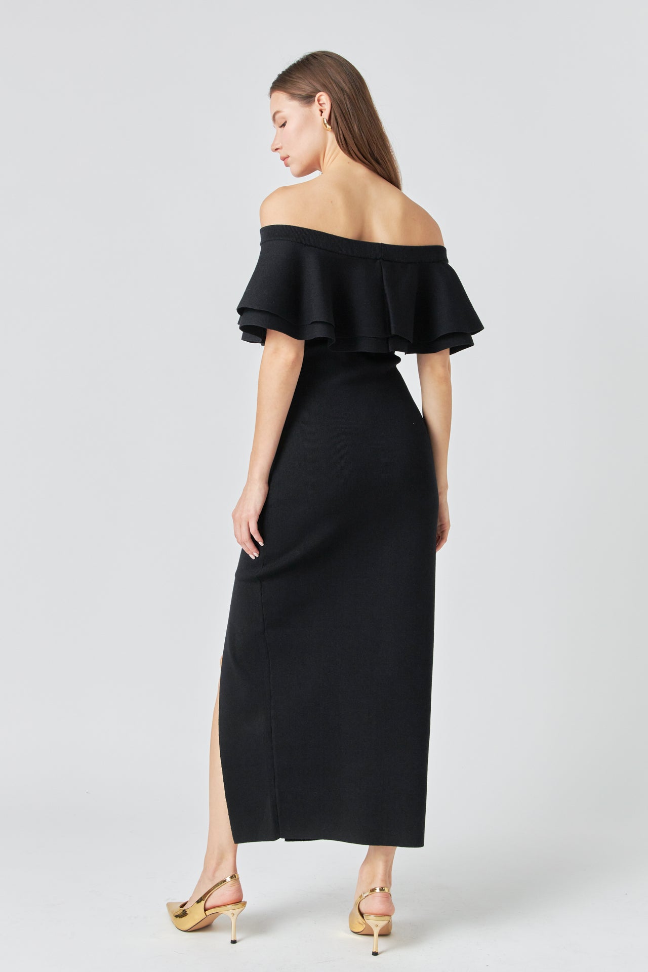 ENDLESS ROSE - Off the Shoulder Ruffle Maxi Dress - DRESSES available at Objectrare