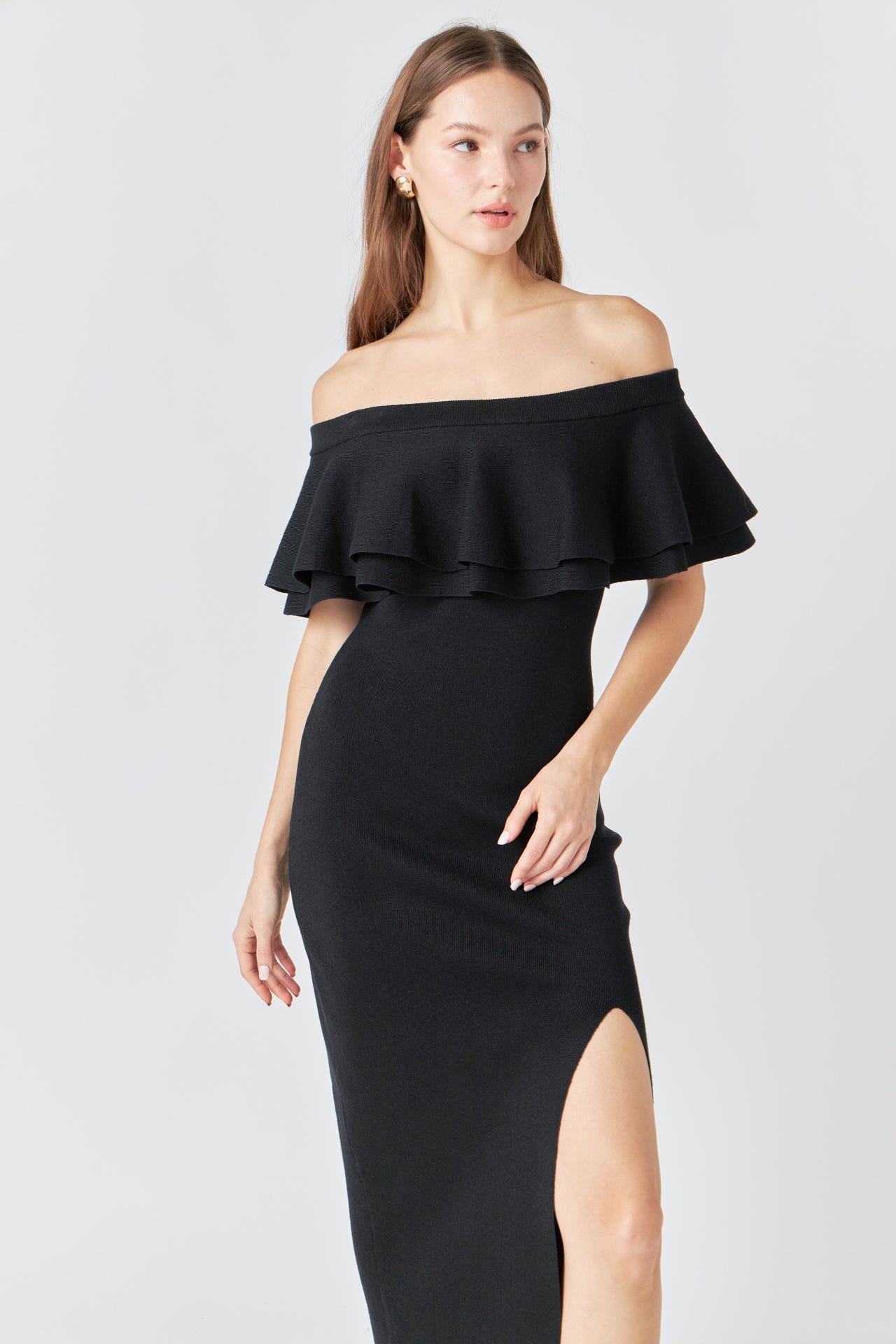 ENDLESS ROSE - Off the Shoulder Ruffle Maxi Dress - DRESSES available at Objectrare
