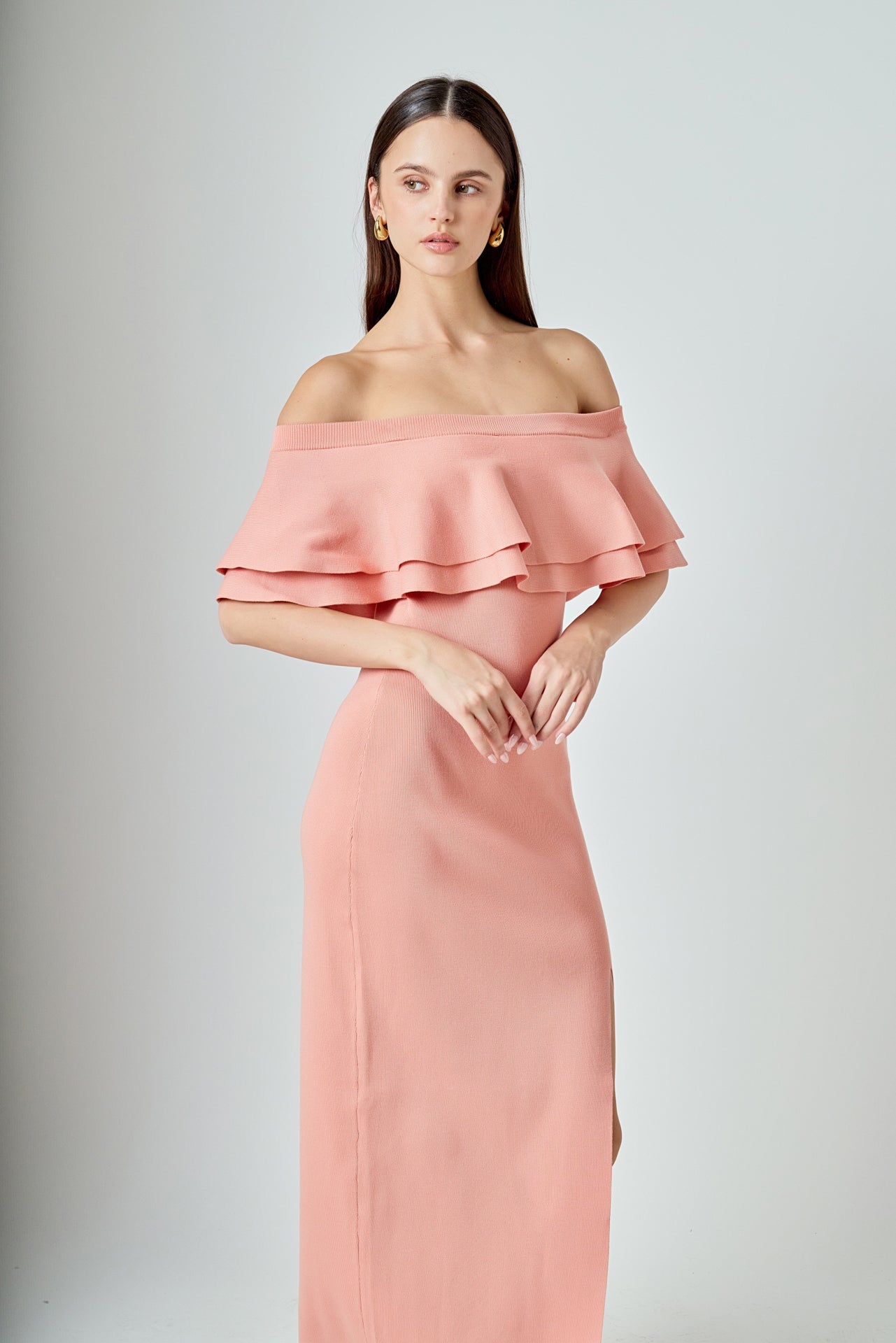 ENDLESS ROSE - Off the Shoulder Ruffle Maxi Dress - DRESSES available at Objectrare