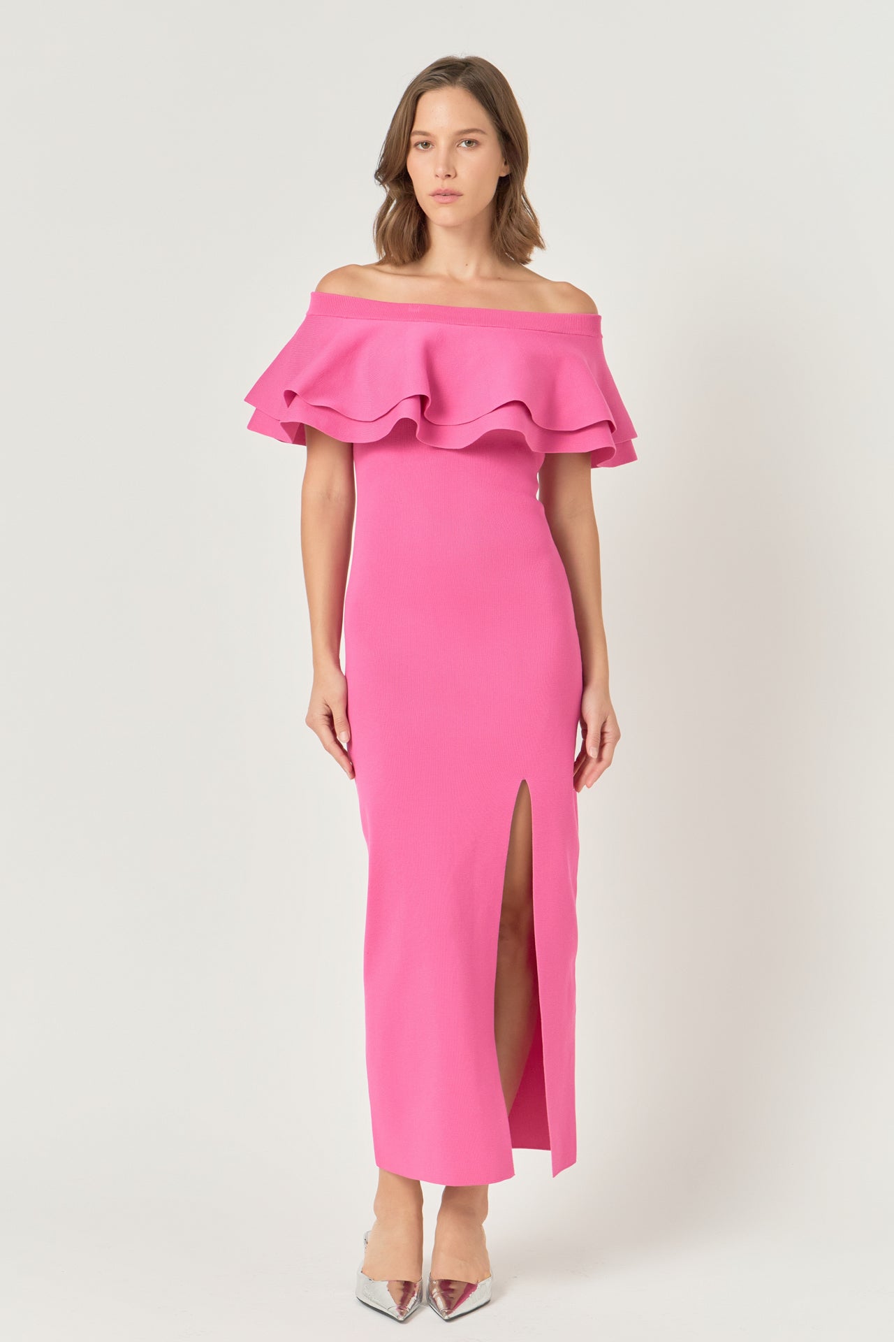 ENDLESS ROSE - Off the Shoulder Ruffle Maxi Dress - DRESSES available at Objectrare