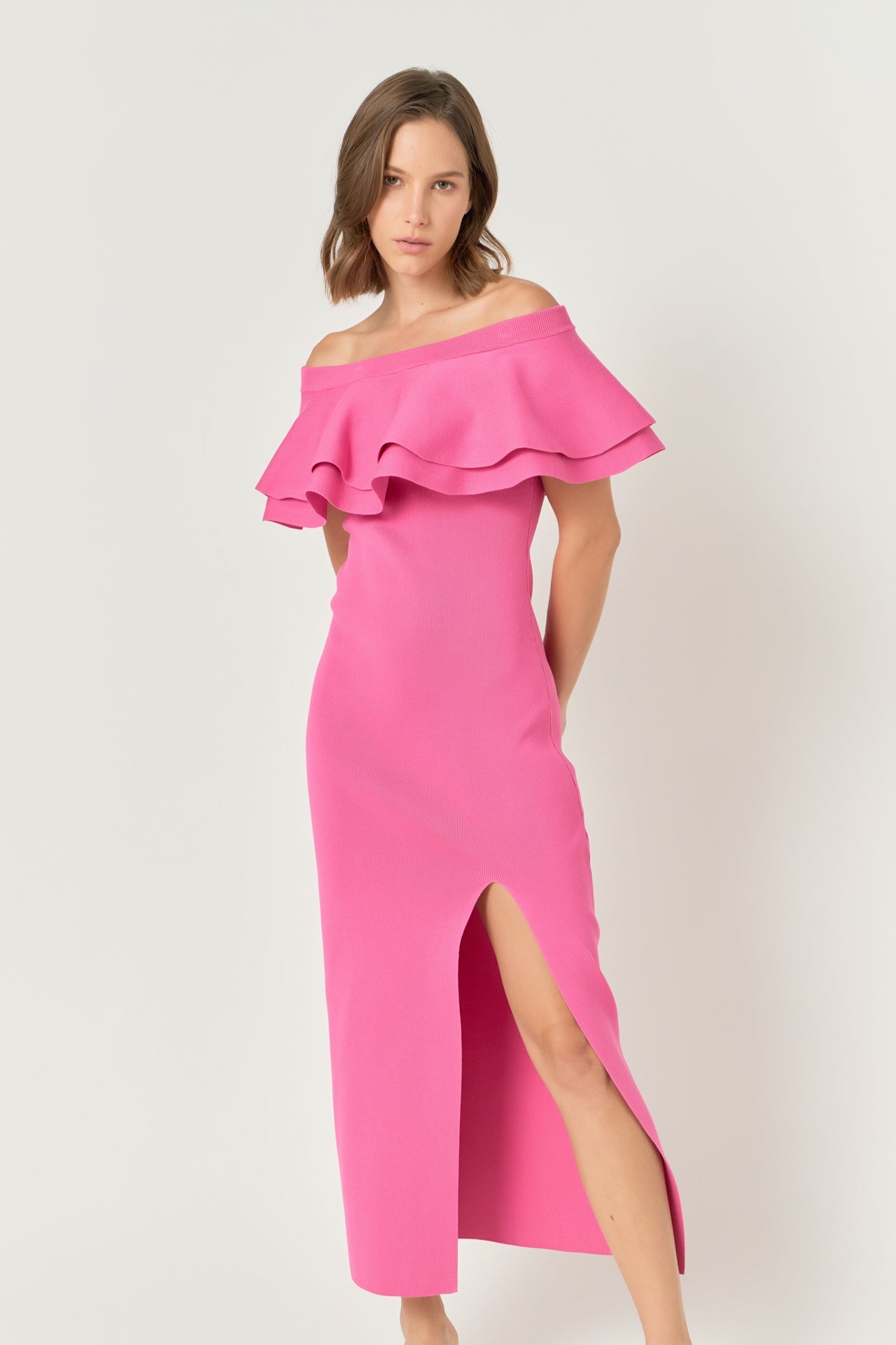 ENDLESS ROSE - Off the Shoulder Ruffle Maxi Dress - DRESSES available at Objectrare