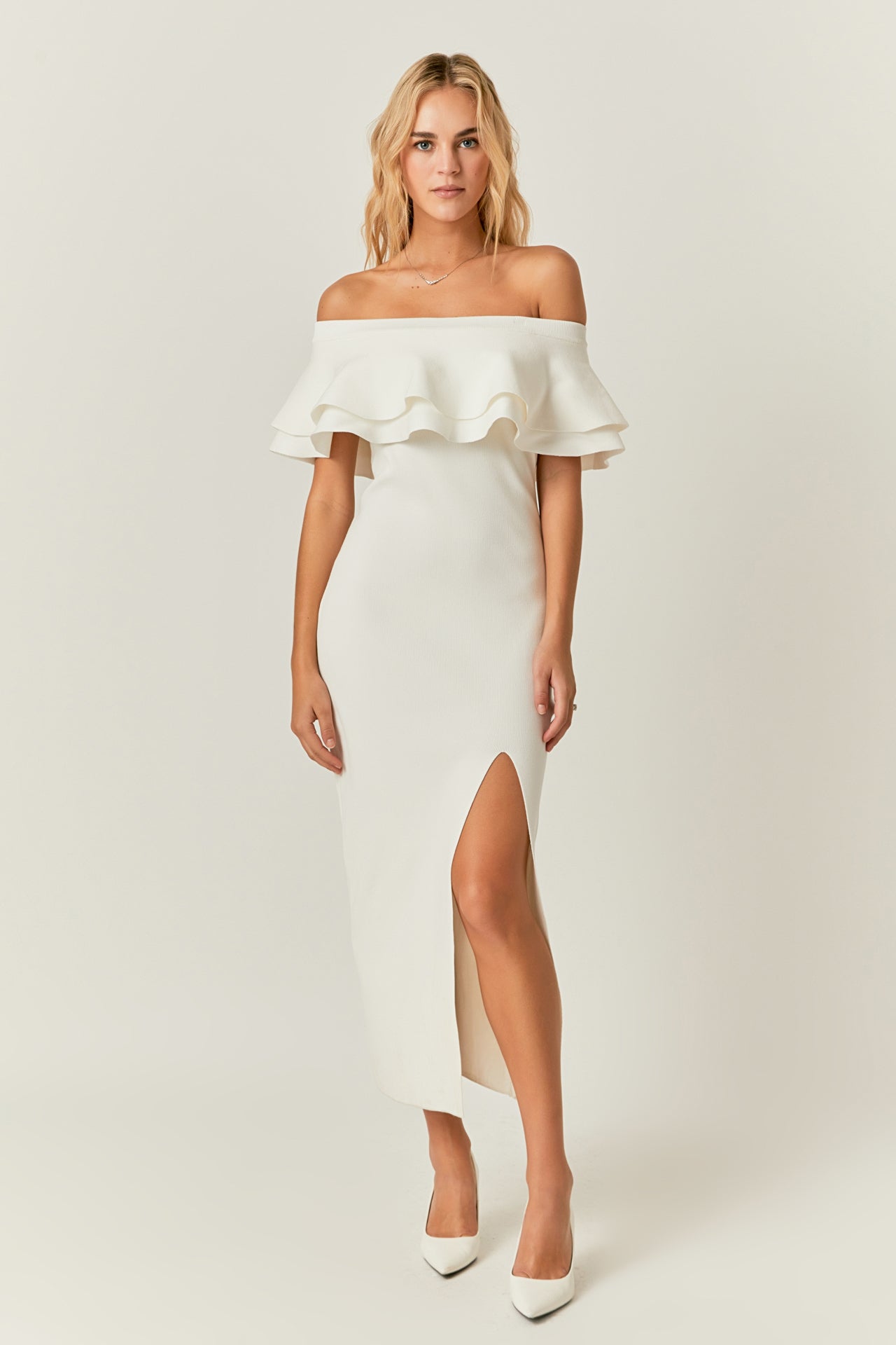 ENDLESS ROSE - Off the Shoulder Ruffle Maxi Dress - DRESSES available at Objectrare