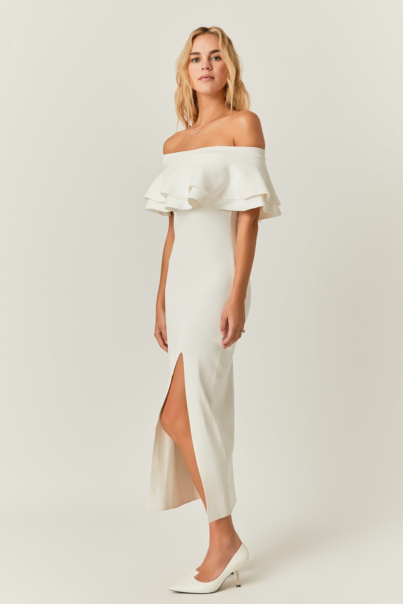 ENDLESS ROSE - Off the Shoulder Ruffle Maxi Dress - DRESSES available at Objectrare