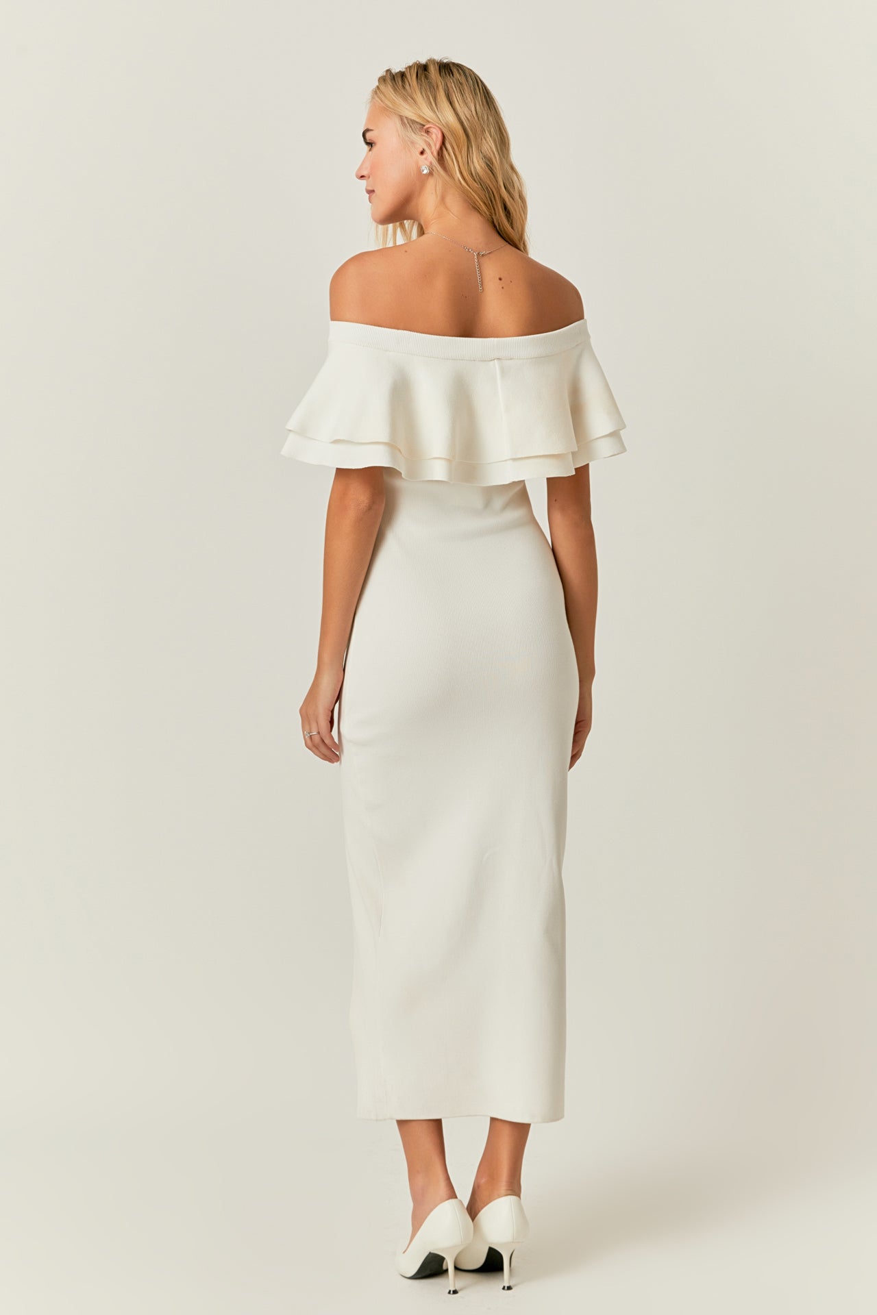 ENDLESS ROSE - Off the Shoulder Ruffle Maxi Dress - DRESSES available at Objectrare