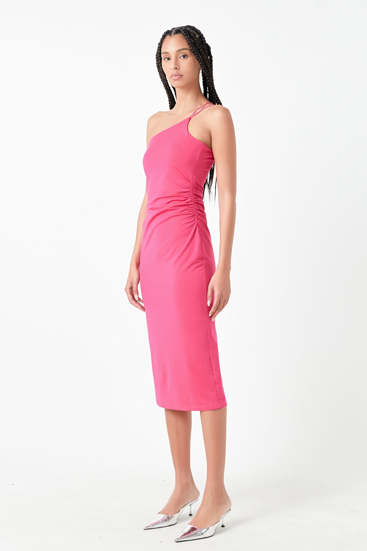 GREY LAB - Asymmetrical Strap Shirred Knit Dress - DRESSES available at Objectrare