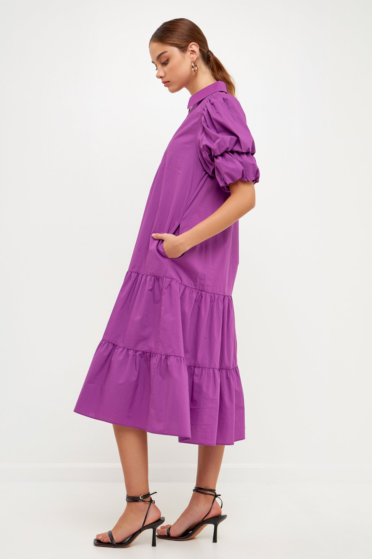 ENGLISH FACTORY - Collared Tiered Midi Dress - DRESSES available at Objectrare