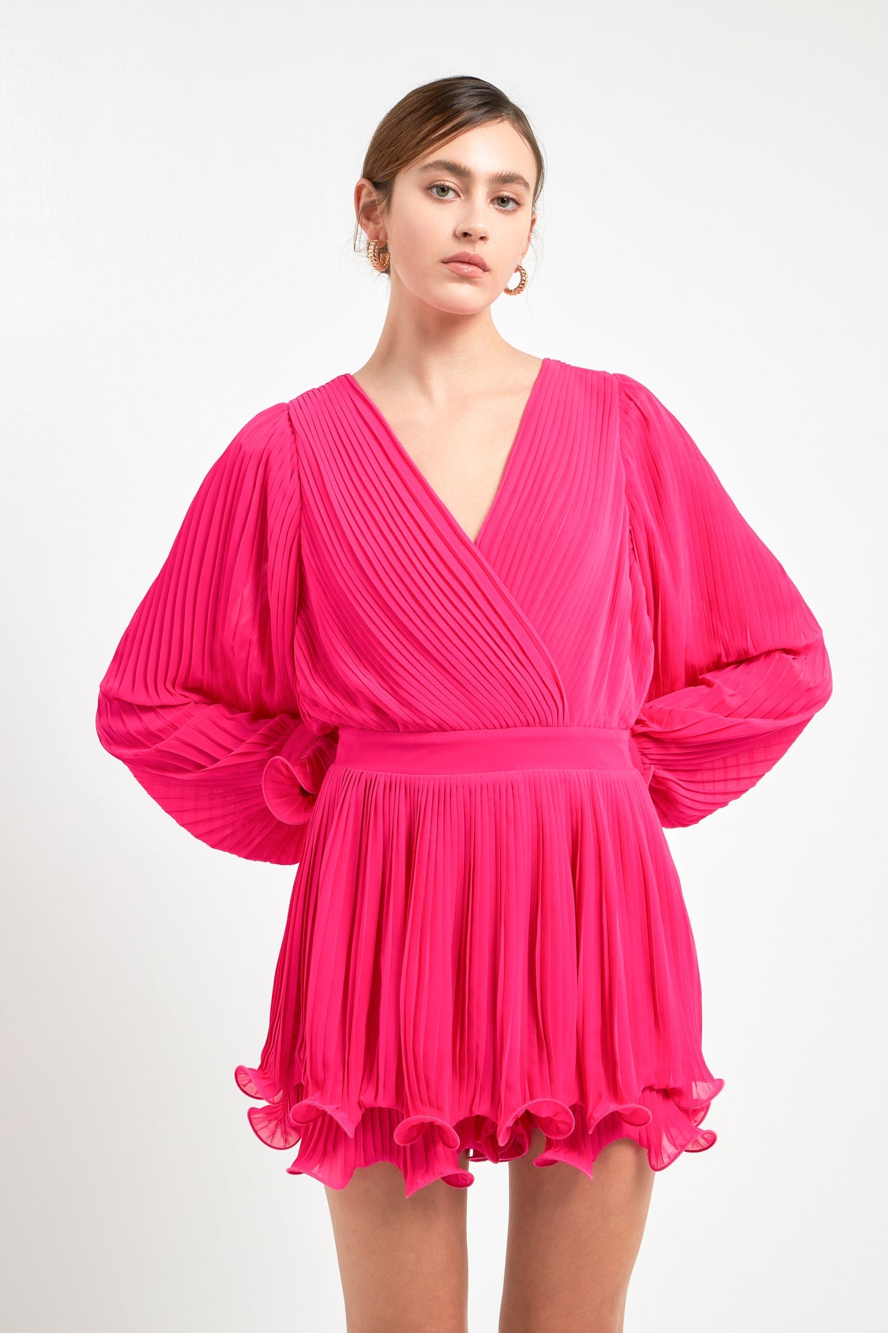 ENDLESS ROSE - Pleated Long-Sleeve Romper - ROMPERS available at Objectrare
