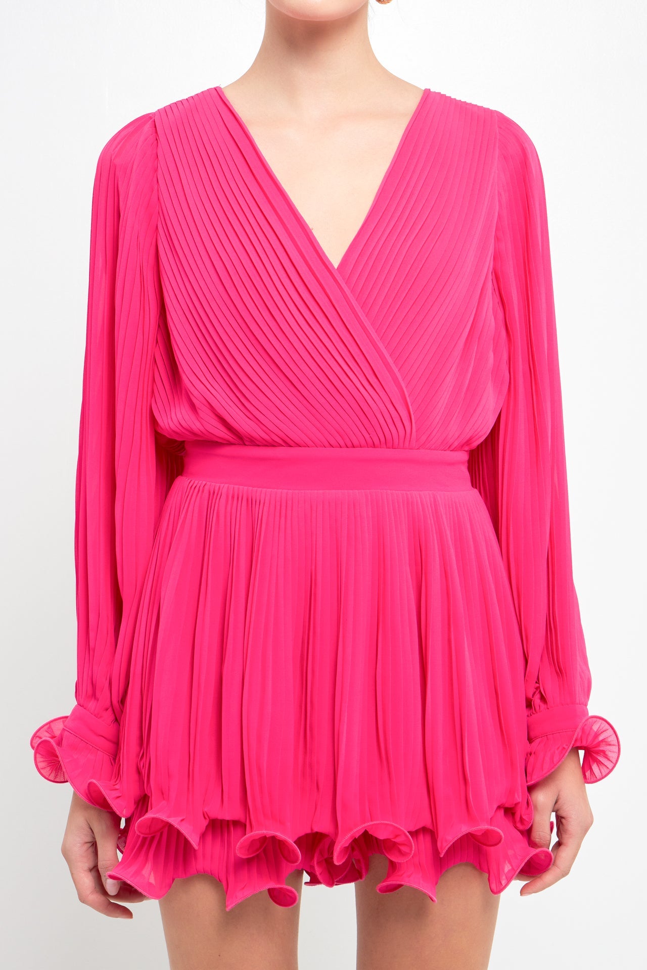 ENDLESS ROSE - Pleated Long-Sleeve Romper - ROMPERS available at Objectrare