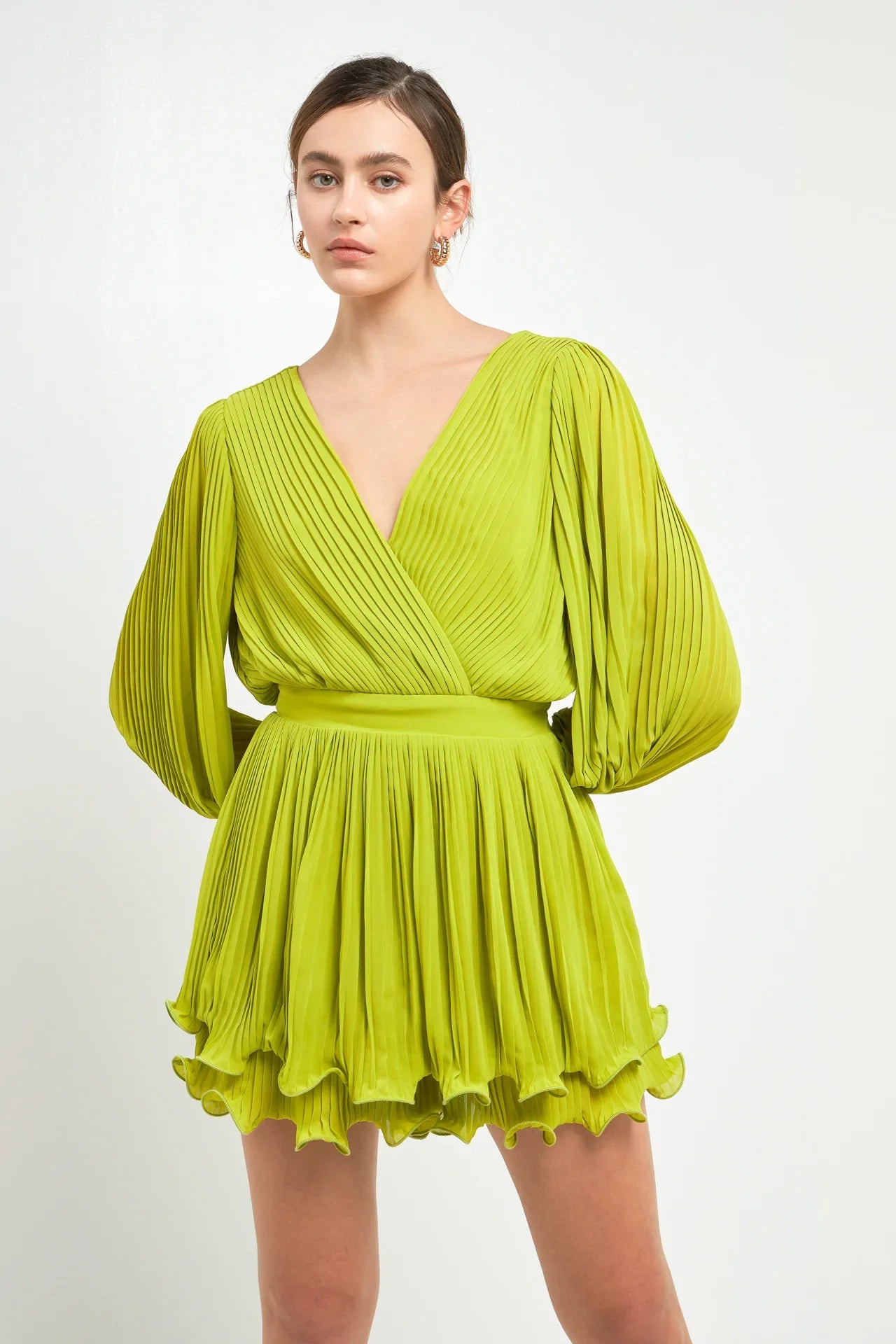 ENDLESS ROSE - Pleated Long-Sleeve Romper - ROMPERS available at Objectrare
