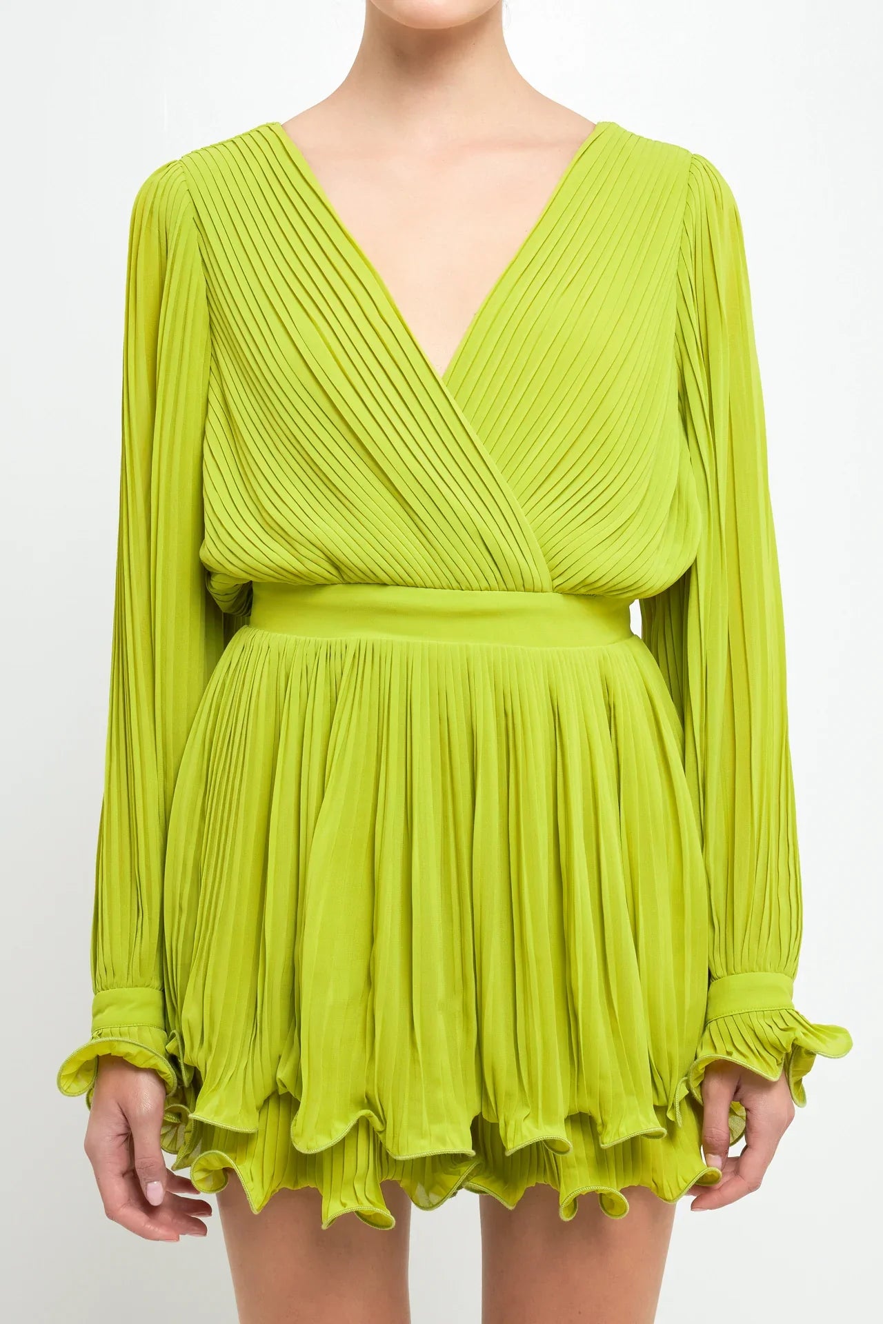 ENDLESS ROSE - Pleated Long-Sleeve Romper - ROMPERS available at Objectrare