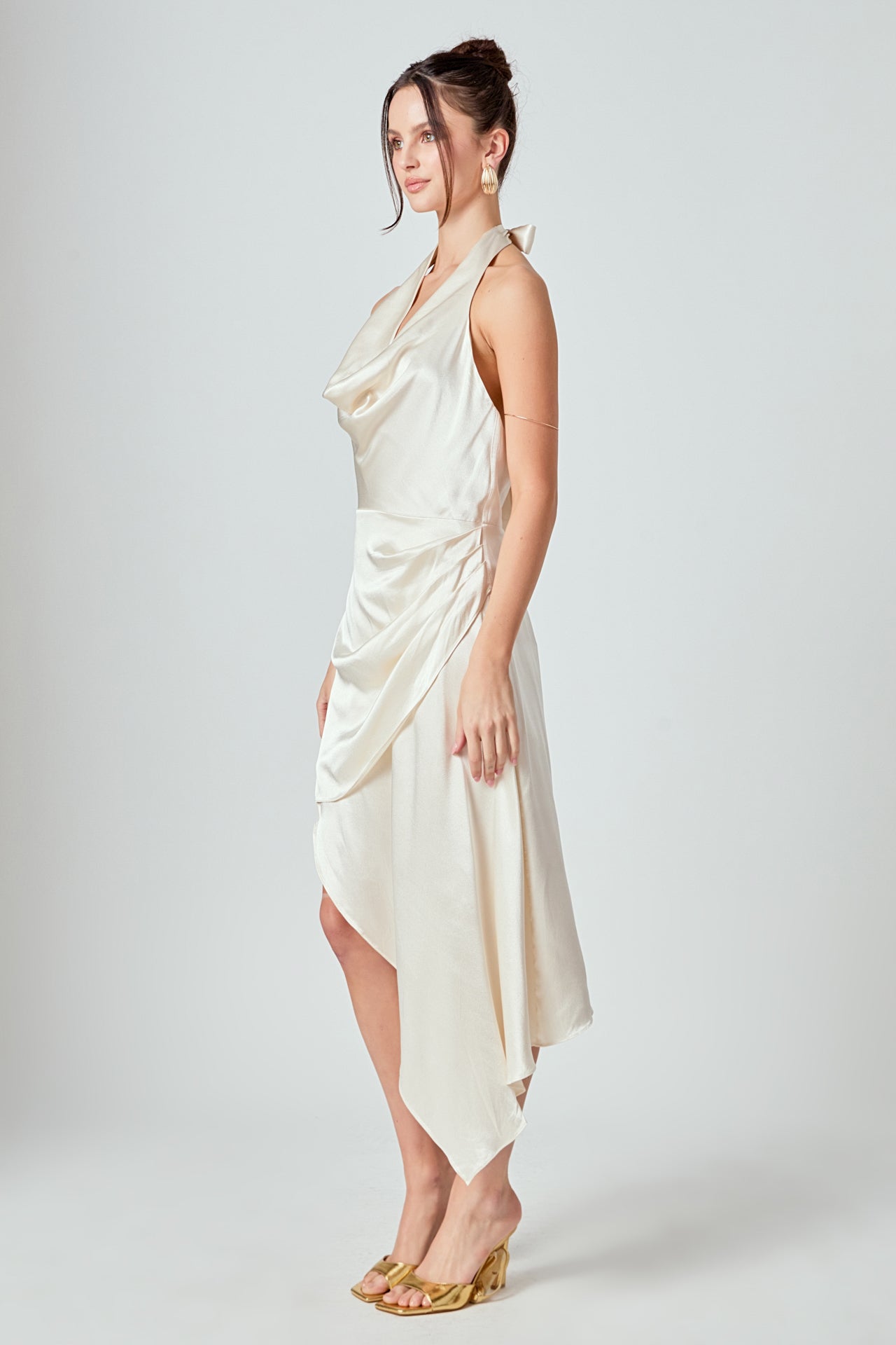 ENDLESS ROSE - Halter Neck Asymmetric Satin Dress - DRESSES available at Objectrare