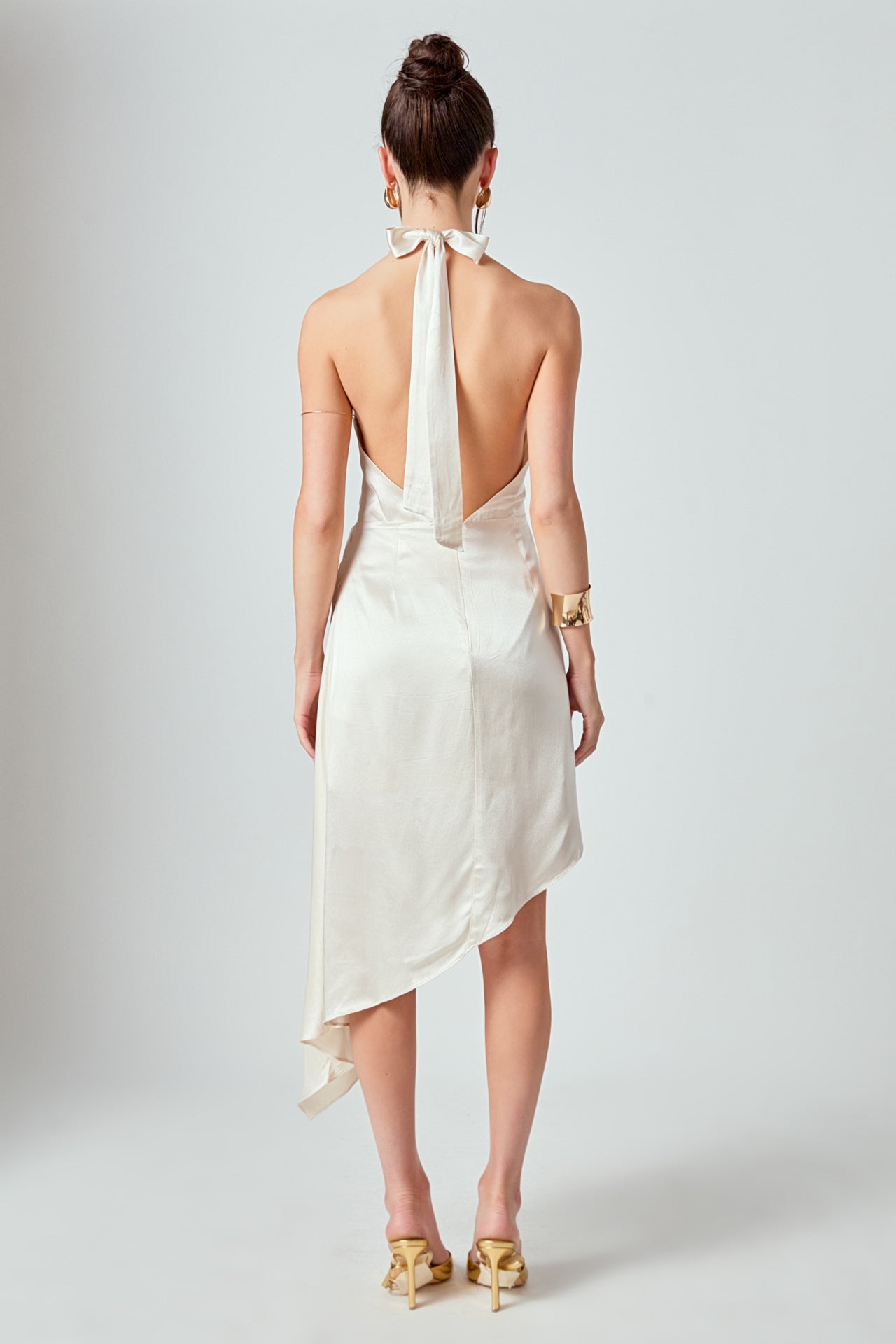 ENDLESS ROSE - Halter Neck Asymmetric Satin Dress - DRESSES available at Objectrare