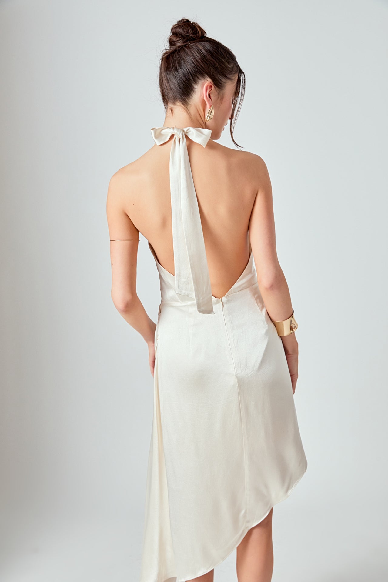 ENDLESS ROSE - Halter Neck Asymmetric Satin Dress - DRESSES available at Objectrare