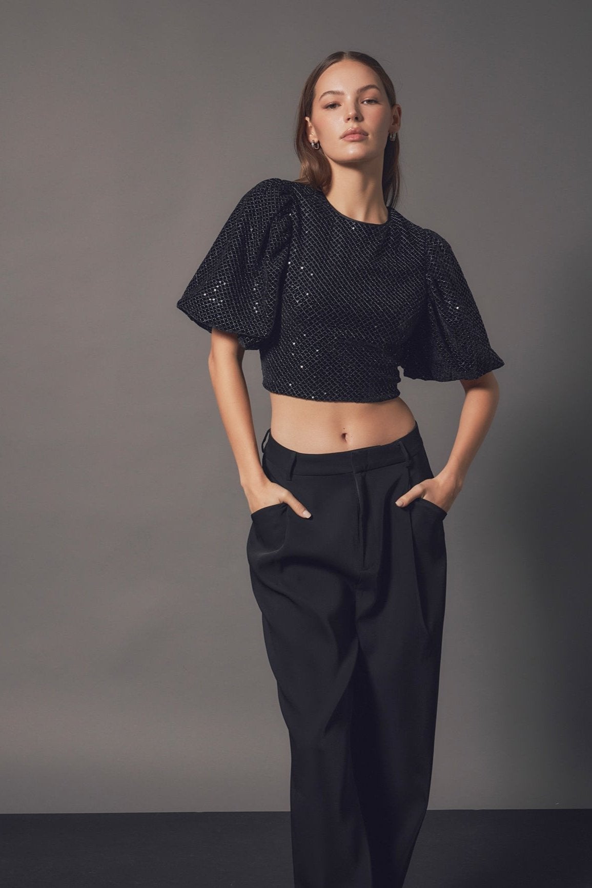ENDLESS ROSE - Short Sleeve Sequin Crop Top - TOPS available at Objectrare