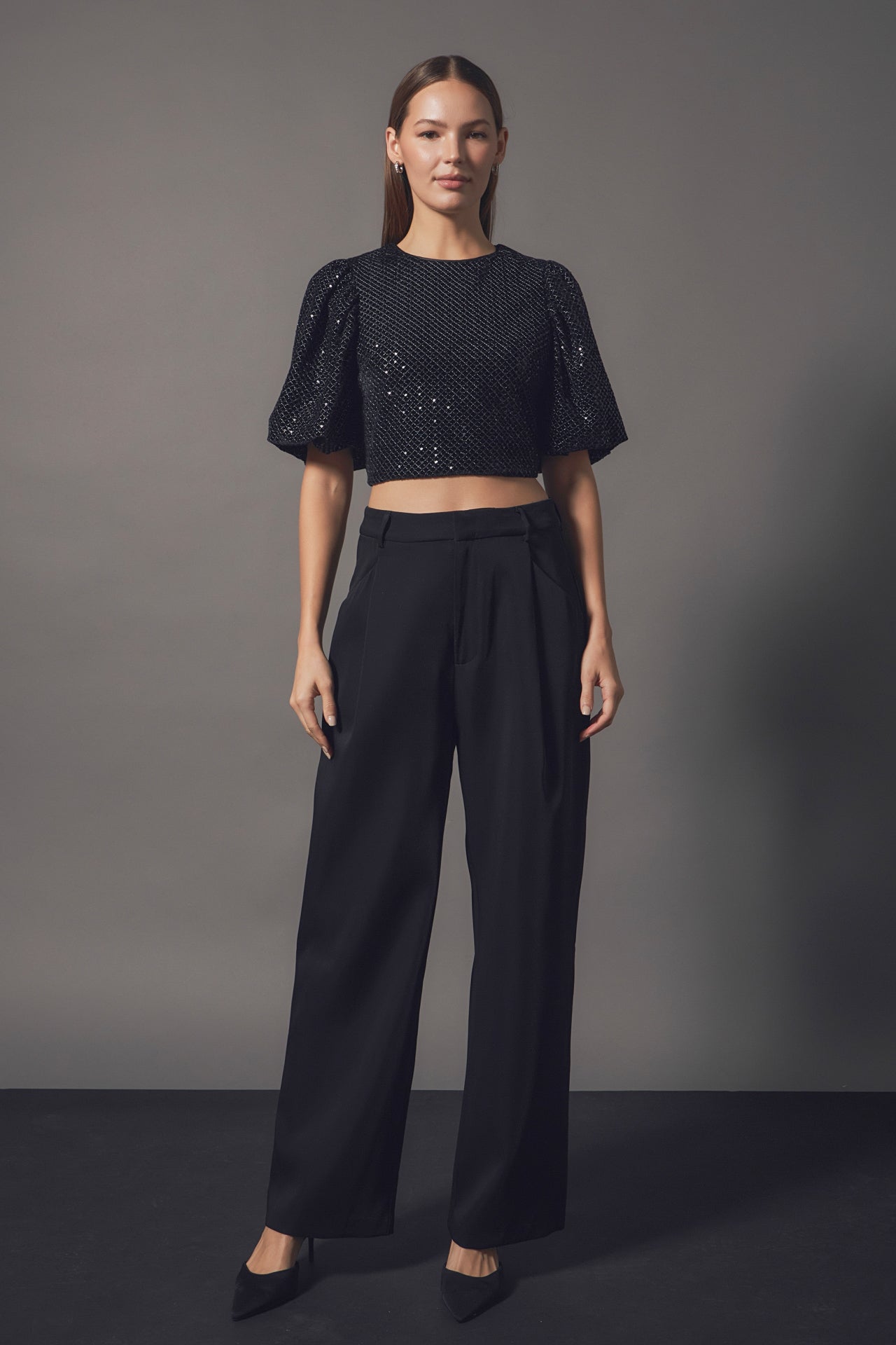 ENDLESS ROSE - Short Sleeve Sequin Crop Top - TOPS available at Objectrare