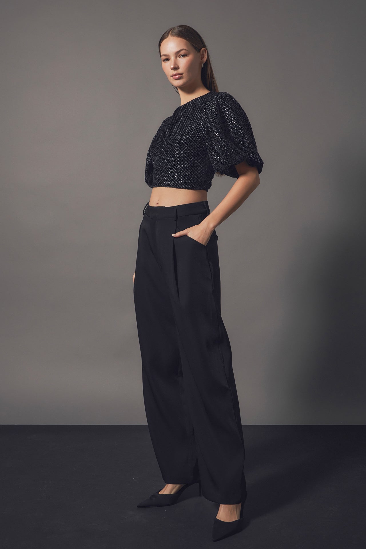 ENDLESS ROSE - Short Sleeve Sequin Crop Top - TOPS available at Objectrare