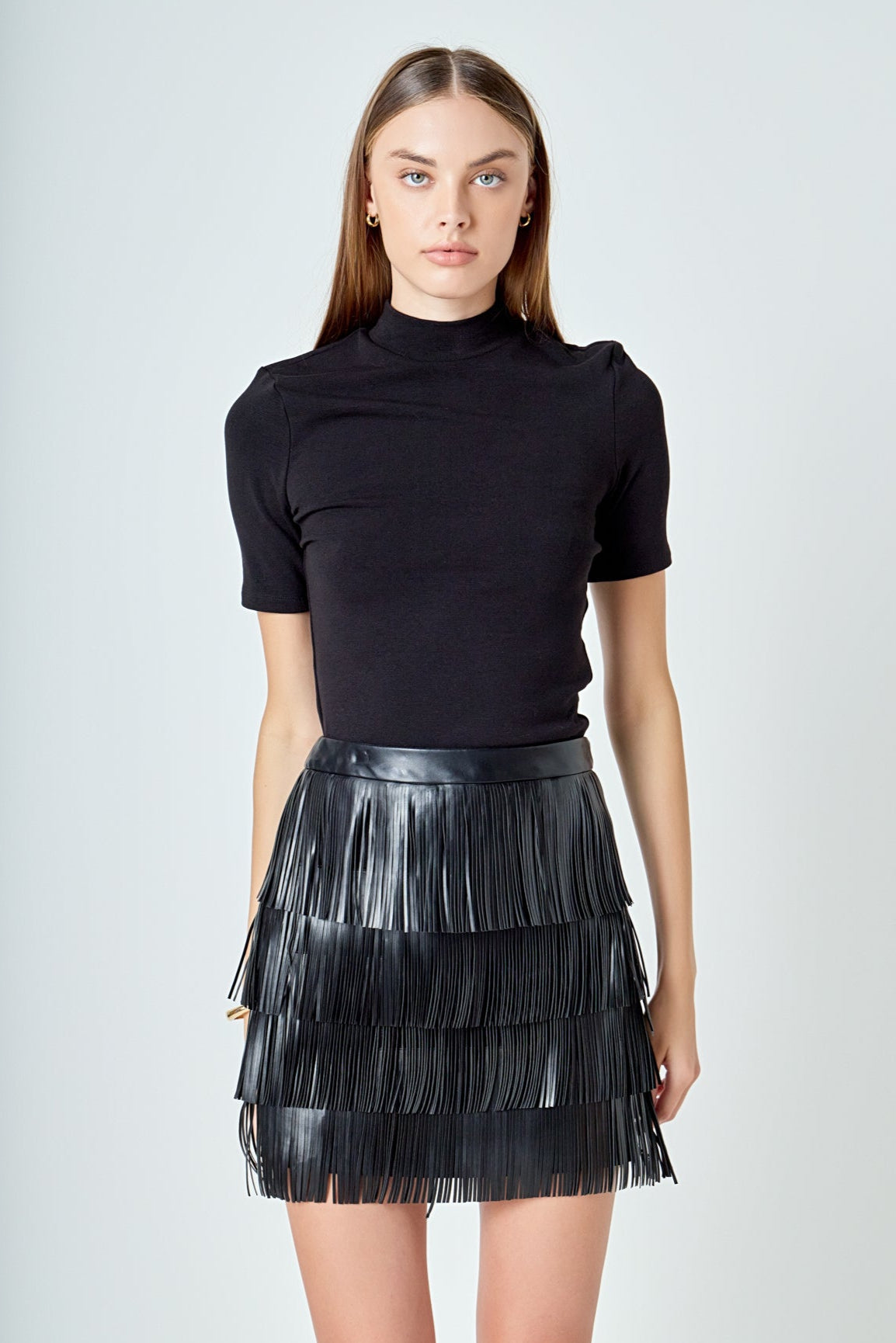 ENDLESS ROSE - Faux Leather Fringe Mini Skirt - SKIRTS available at Objectrare