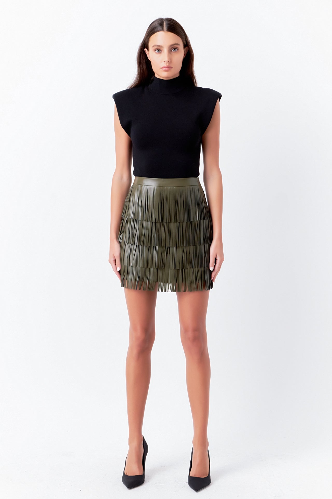 ENDLESS ROSE - Leather Fringe Mini Skirt - SKIRTS available at Objectrare