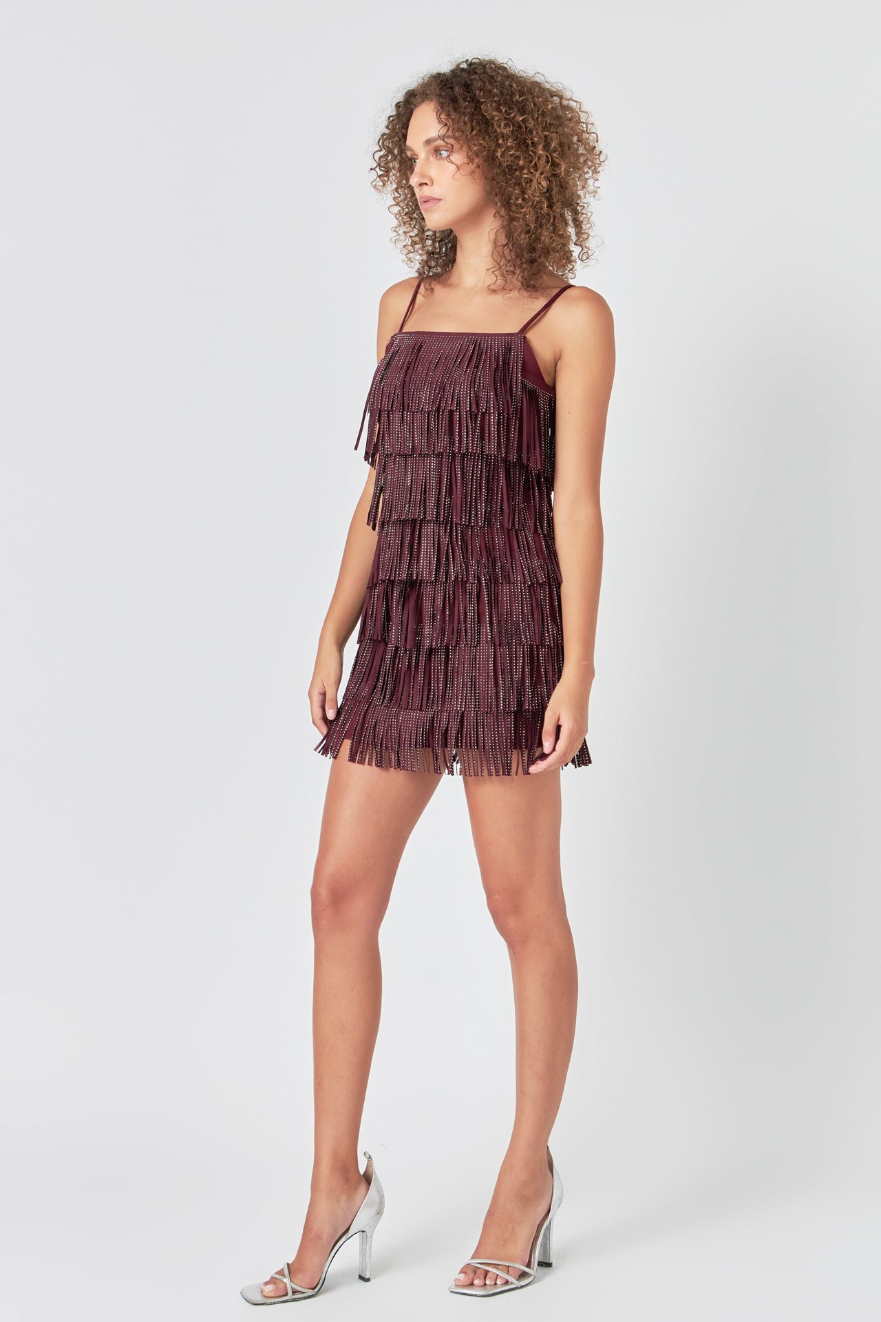 ENDLESS ROSE - Rhinestone Faux Suede Fringe Mini Dress - DRESSES available at Objectrare