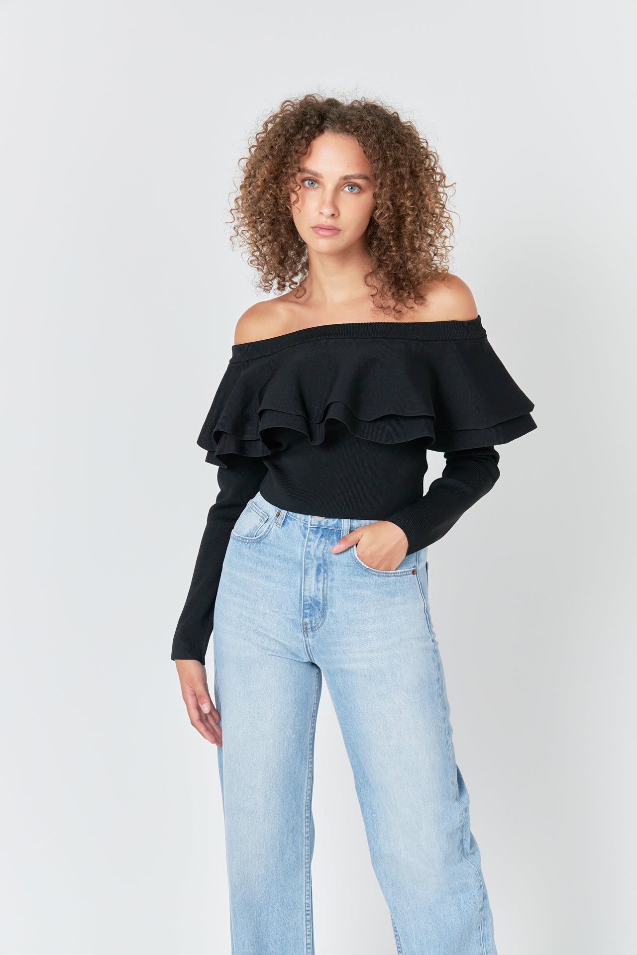 ENDLESS ROSE - Off-The-Shoulder Knit Top - TOPS available at Objectrare