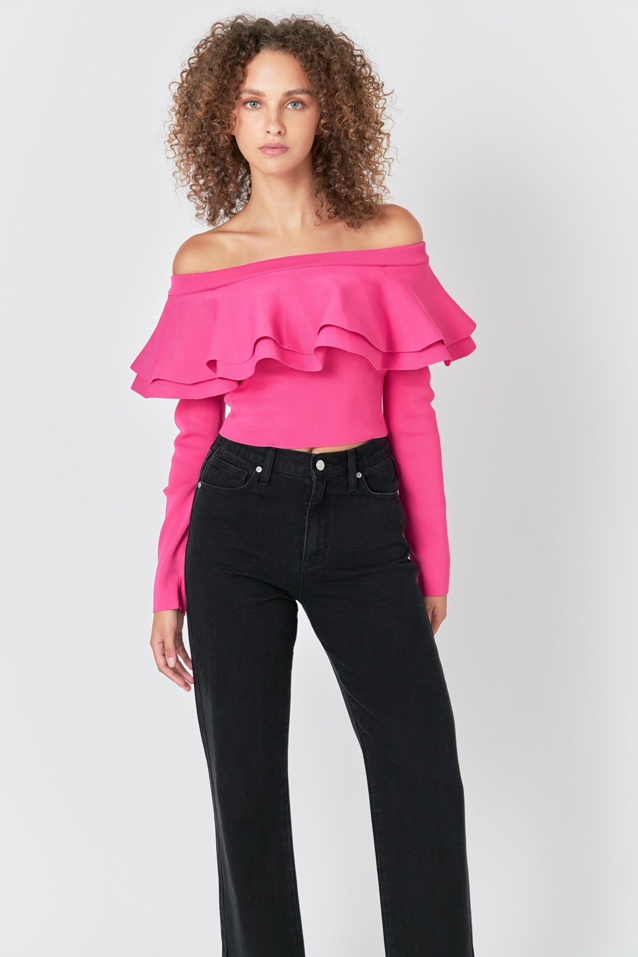 ENDLESS ROSE - Off-The-Shoulder Knit Top - TOPS available at Objectrare