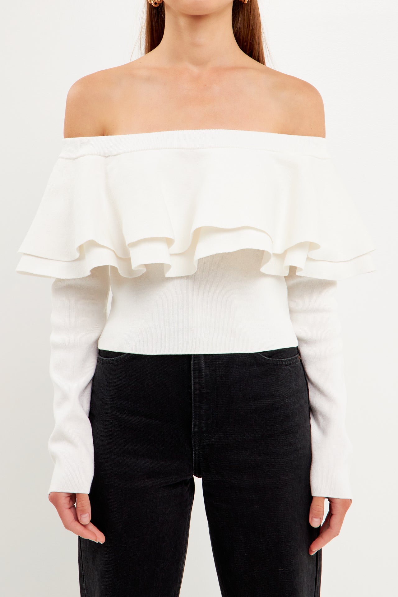 ENDLESS ROSE - Off-The-Shoulder Knit Top - TOPS available at Objectrare