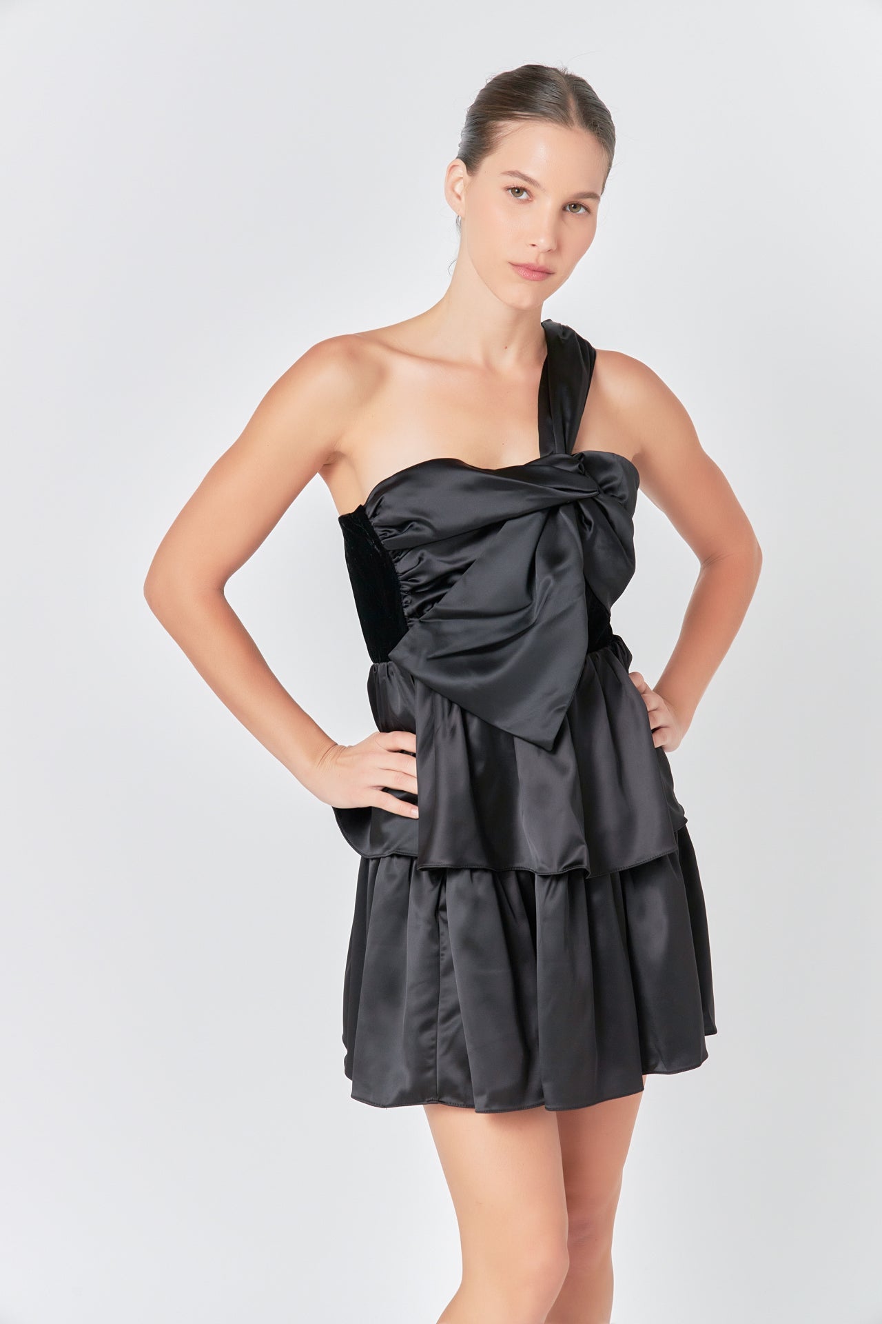 ENDLESS ROSE - One-Shoulder Satin Mini Dress - DRESSES available at Objectrare